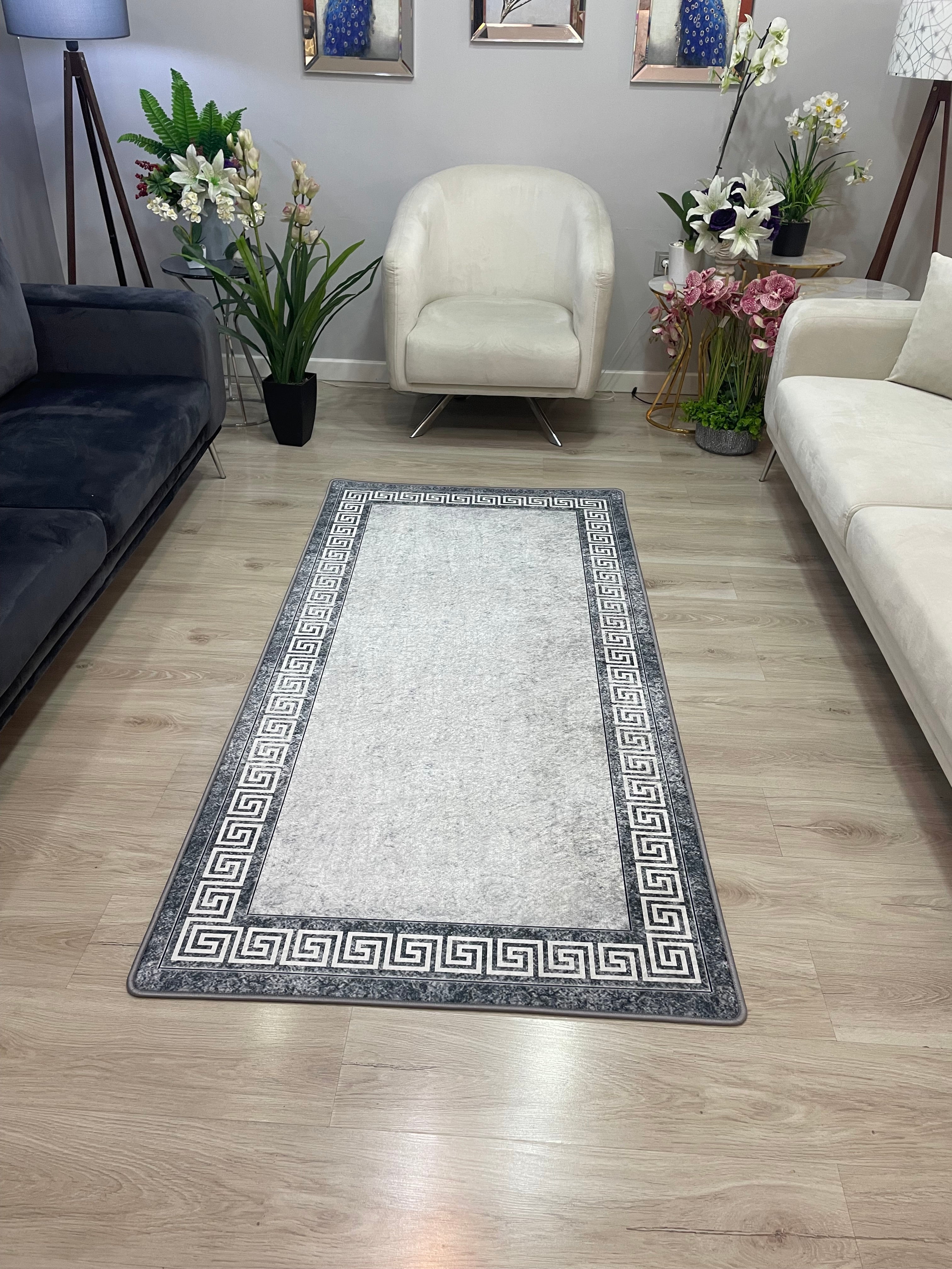 CHAİN DATE - Kaymaz Deri Taban Makinede Yıkanabilir Salon Oturma Odası Mutfak Halısı