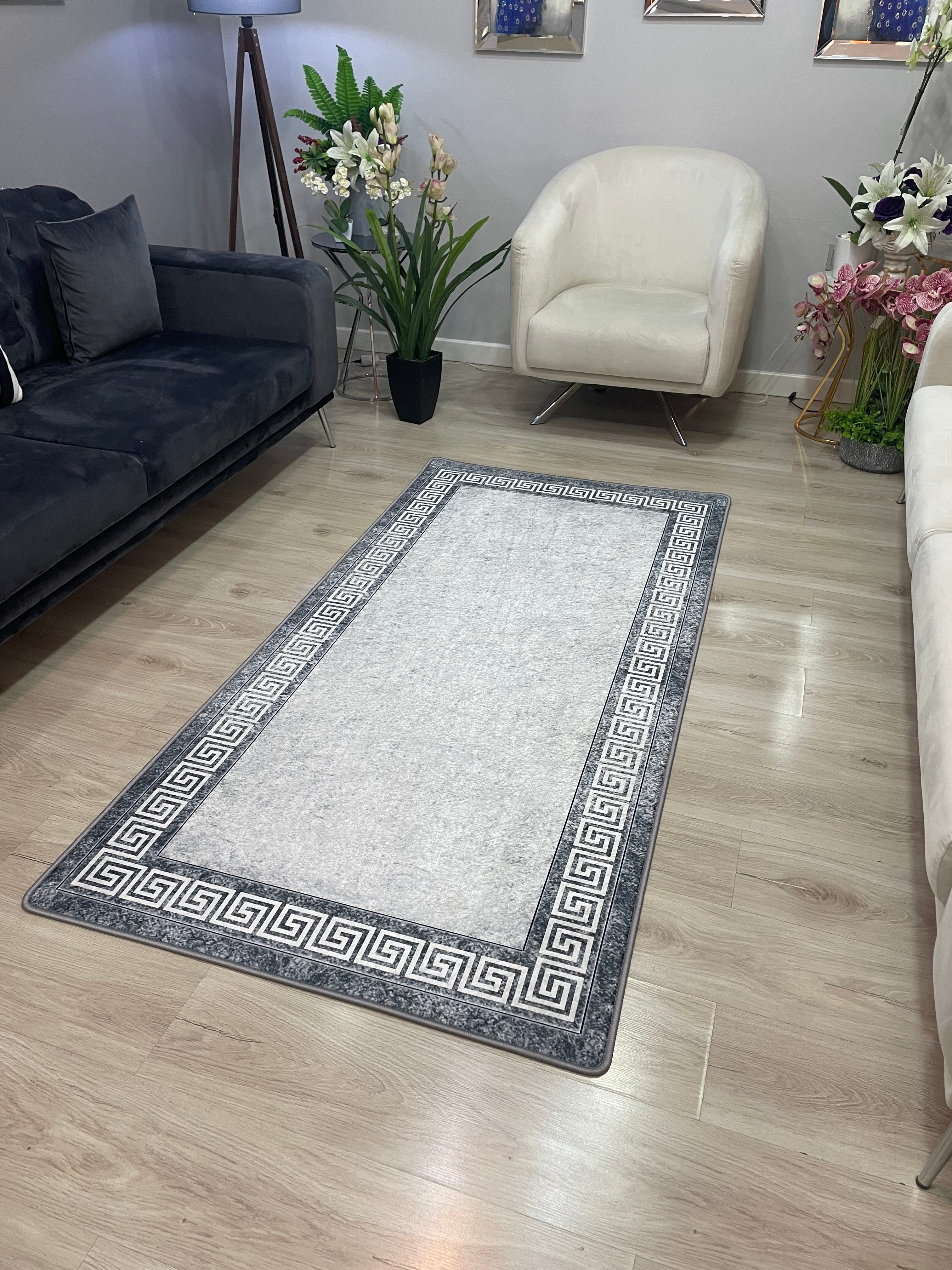 CHAİN DATE - Kaymaz Deri Taban Makinede Yıkanabilir Salon Oturma Odası Mutfak Halısı
