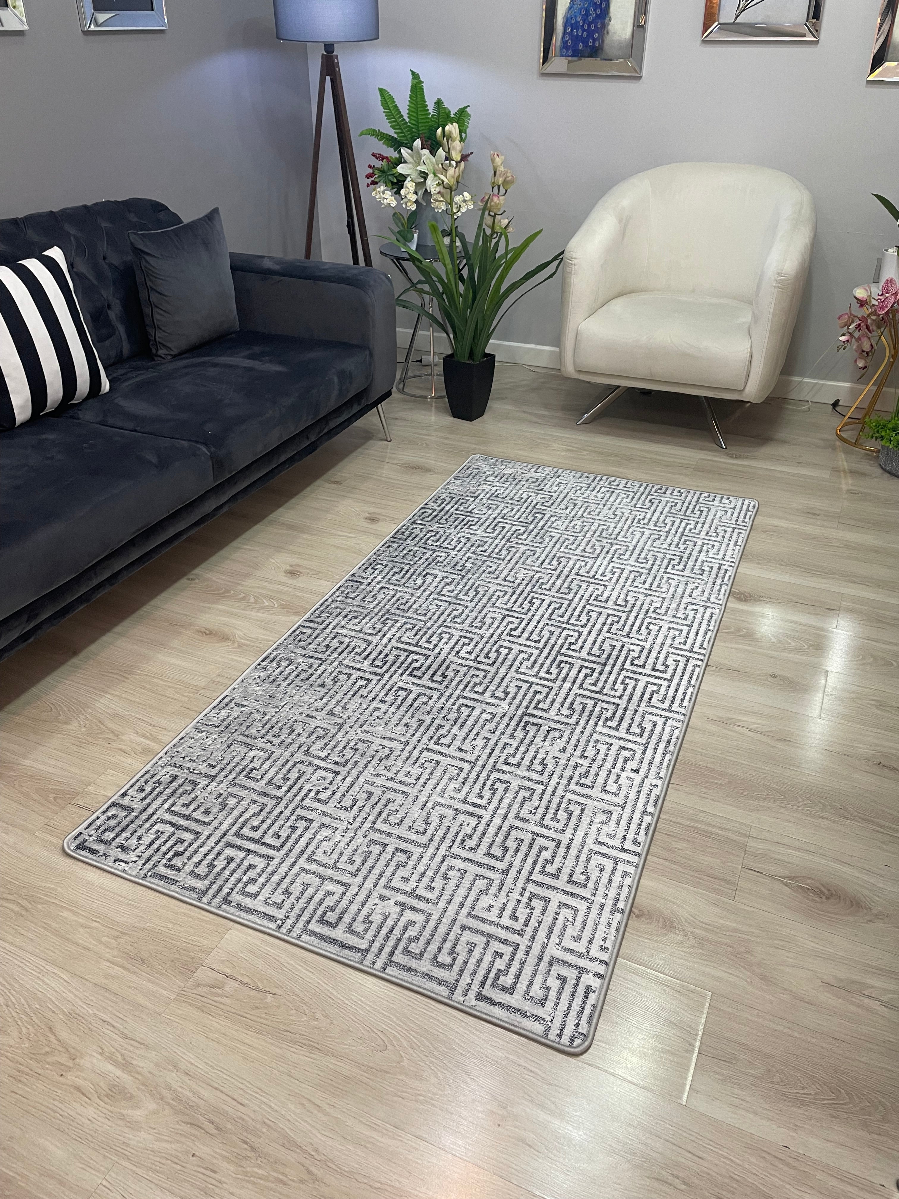 GİNO - Kaymaz Deri Taban Makinede Yıkanabilir Salon Oturma Odası Mutfak Halısı