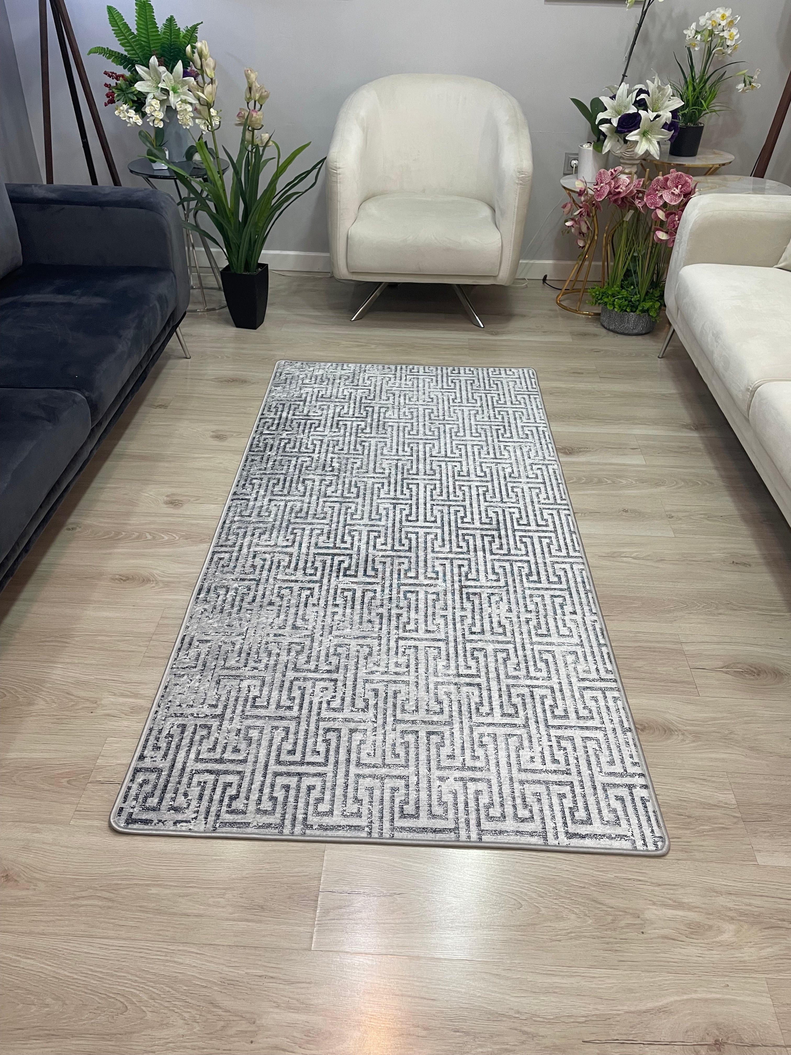 GİNO - Kaymaz Deri Taban Makinede Yıkanabilir Salon Oturma Odası Mutfak Halısı