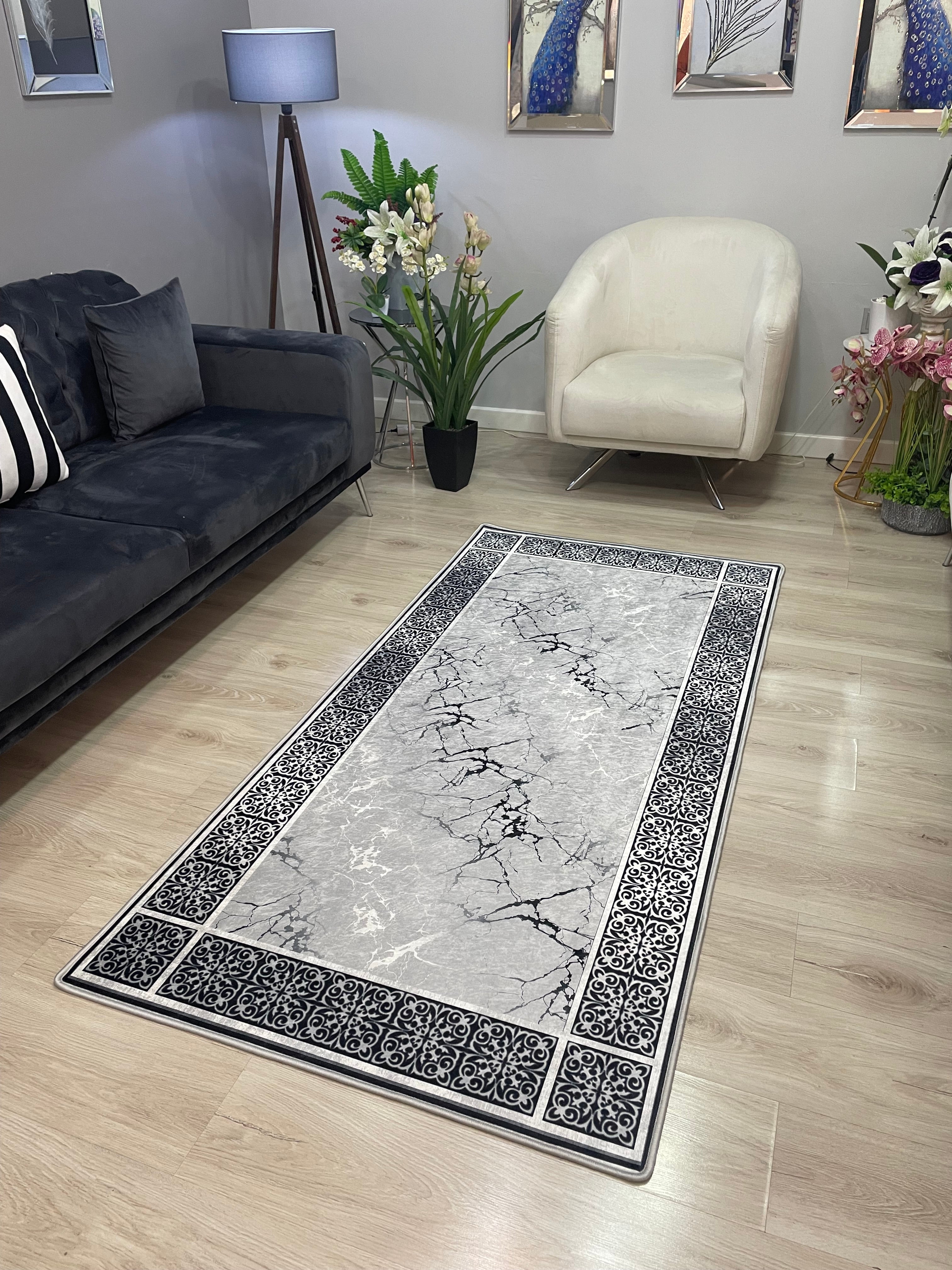LOREN GRİ - Kaymaz Deri Taban Makinede Yıkanabilir Salon Oturma Odası Mutfak Halısı