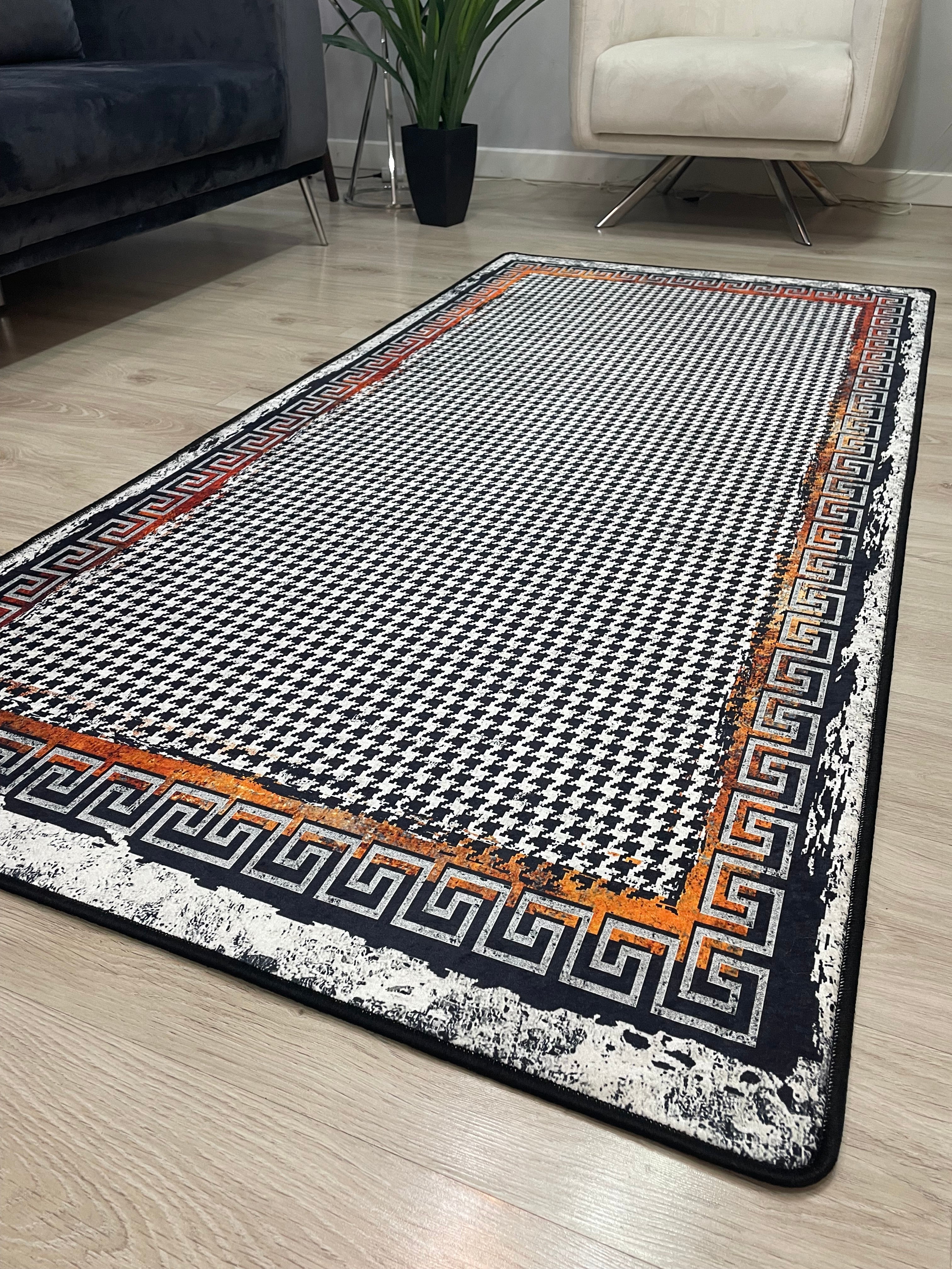 BARTE - Kaymaz Deri Taban Makinede Yıkanabilir Salon Oturma Odası Mutfak Halısı