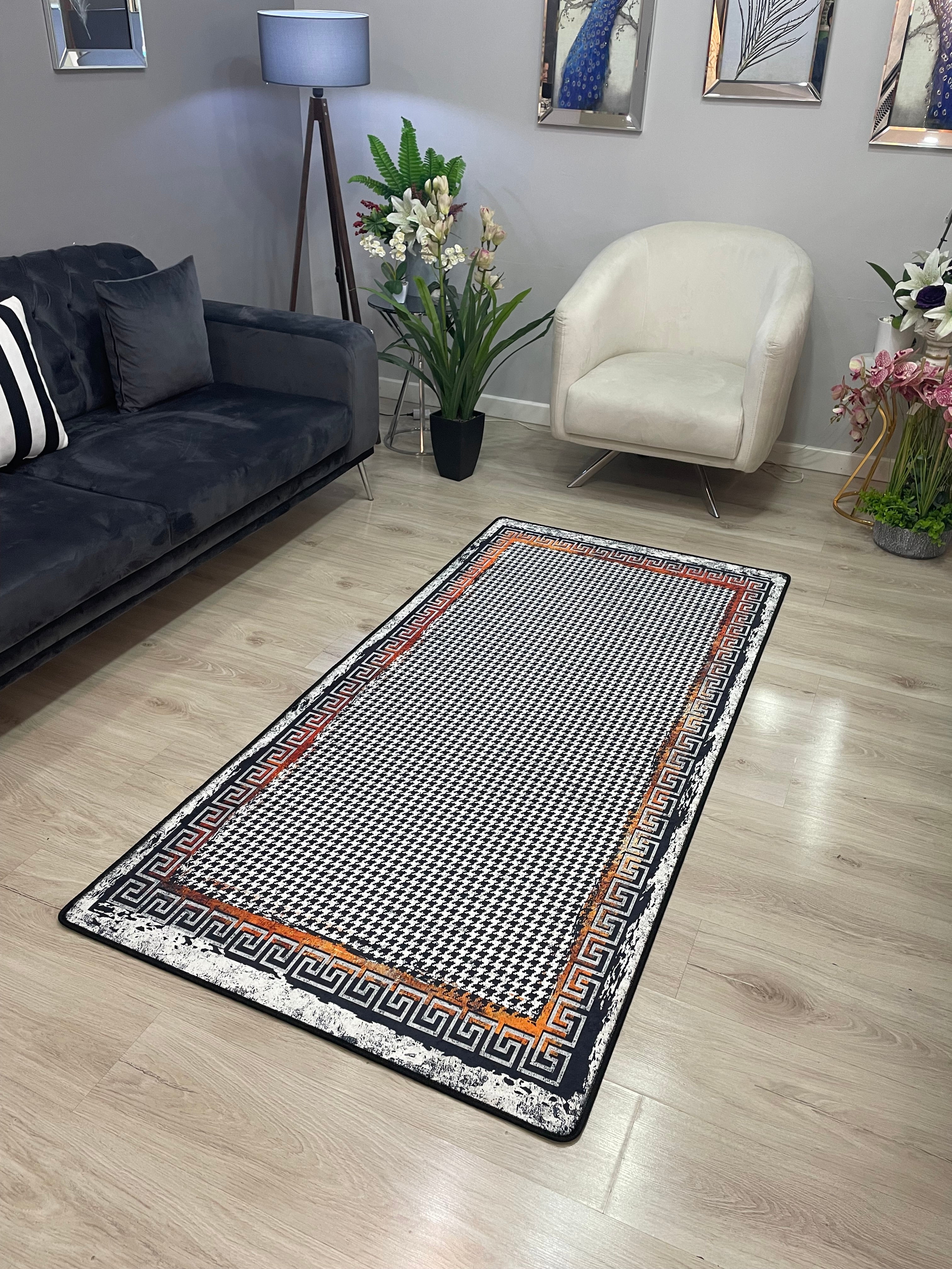 BARTE - Kaymaz Deri Taban Makinede Yıkanabilir Salon Oturma Odası Mutfak Halısı