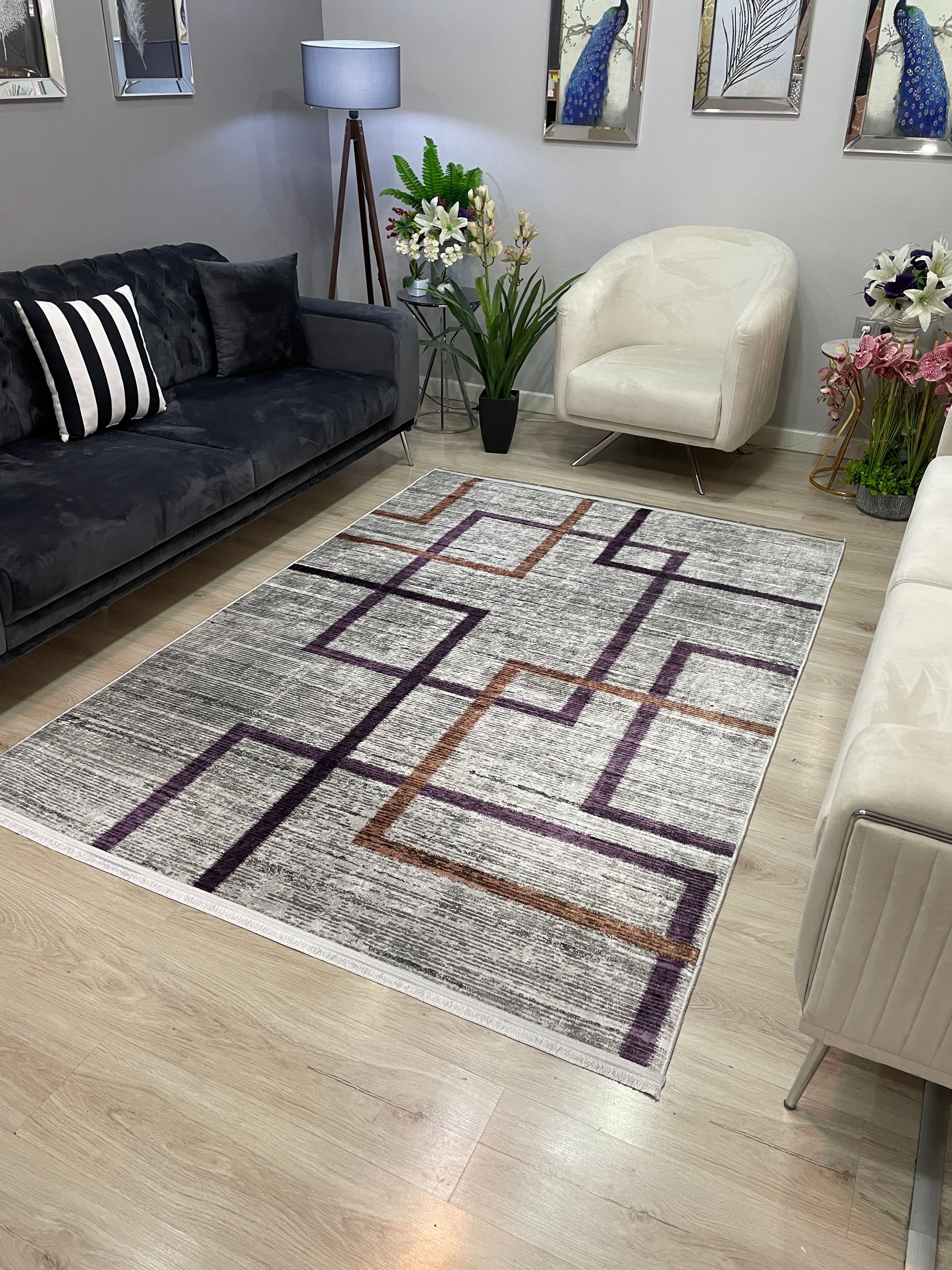 TRİESTE BROWN - Kaymaz Deri Taban Makinede Yıkanabilir Salon Oturma Odası Mutfak Halısı