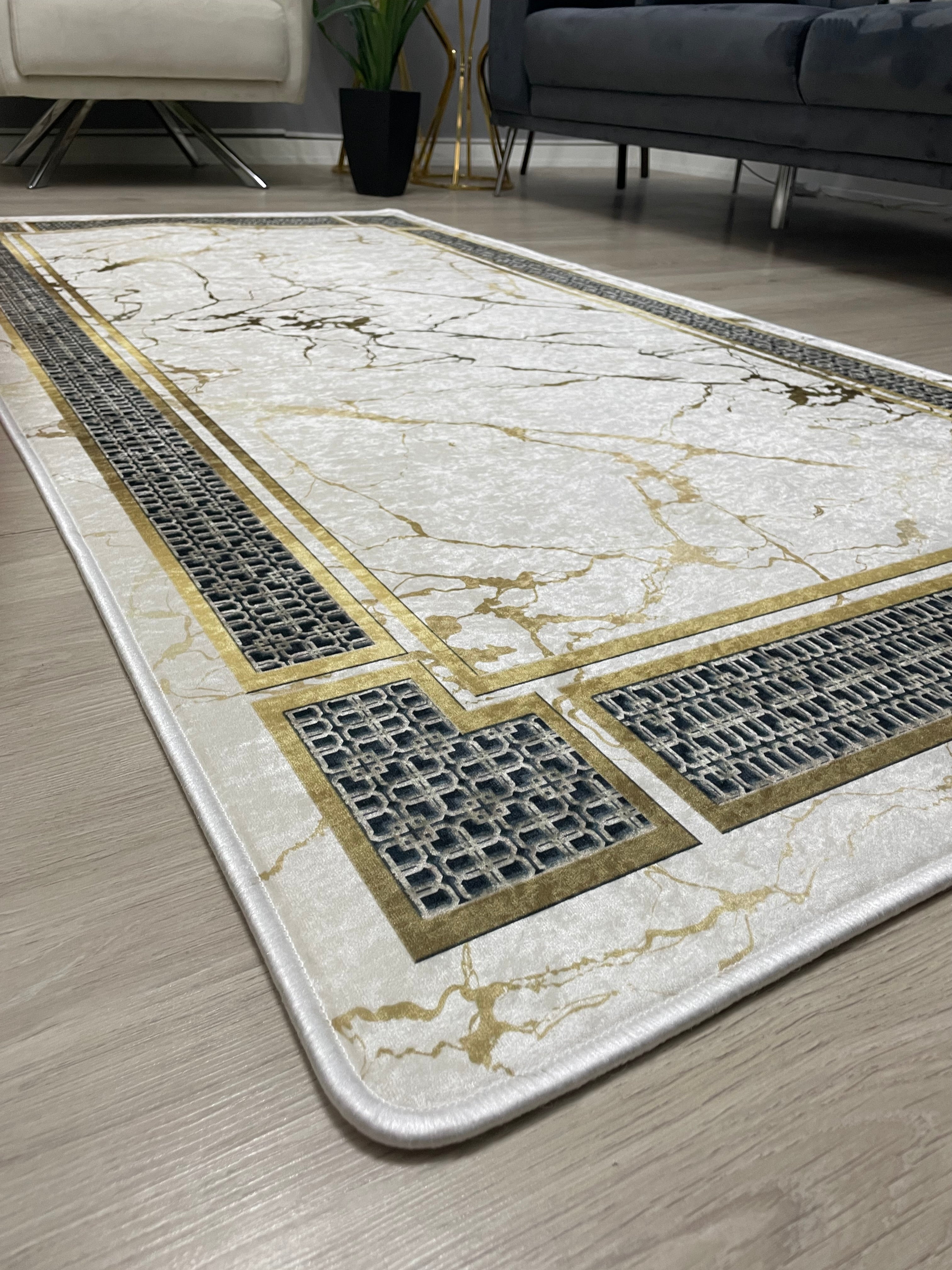 MAPLE - Kaymaz Deri Taban Makinede Yıkanabilir Salon Oturma Odası Mutfak Halısı
