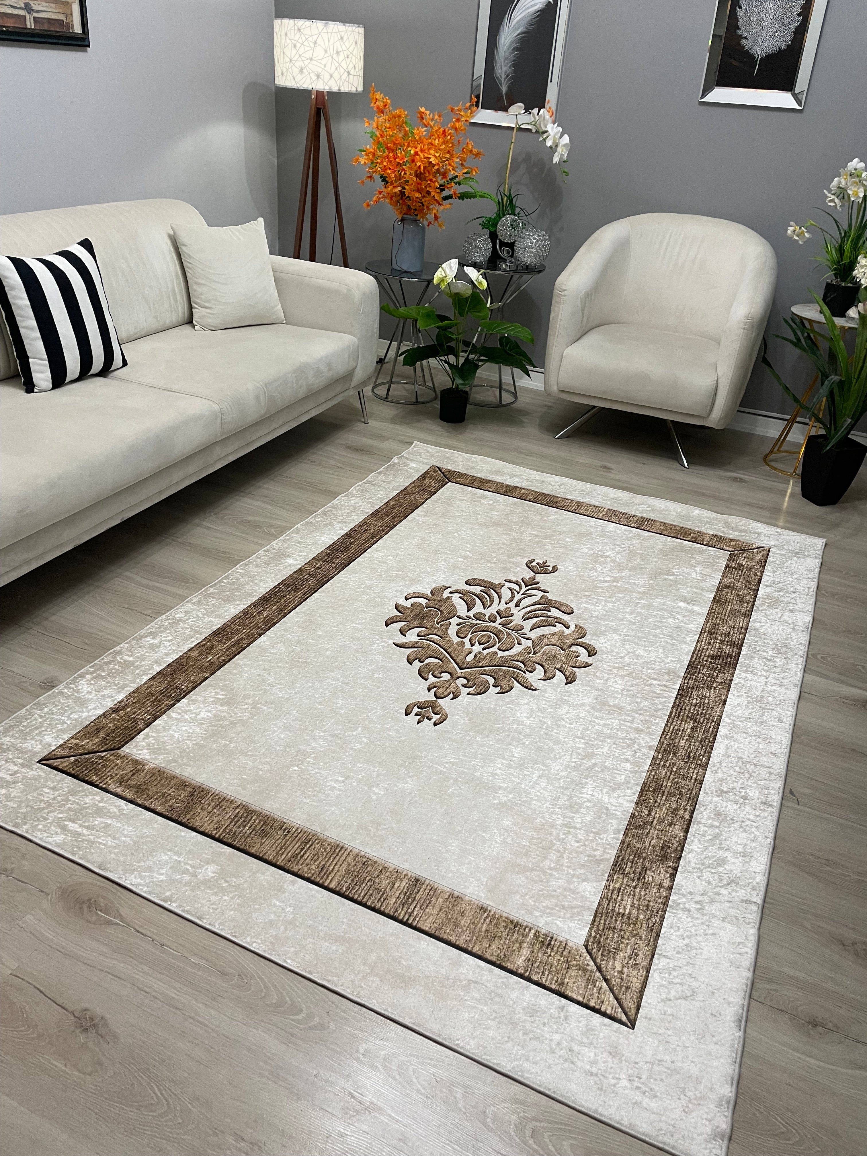 GONCA - Kaymaz Deri Taban Makinede Yıkanabilir Salon Oturma Odası Mutfak Halısı