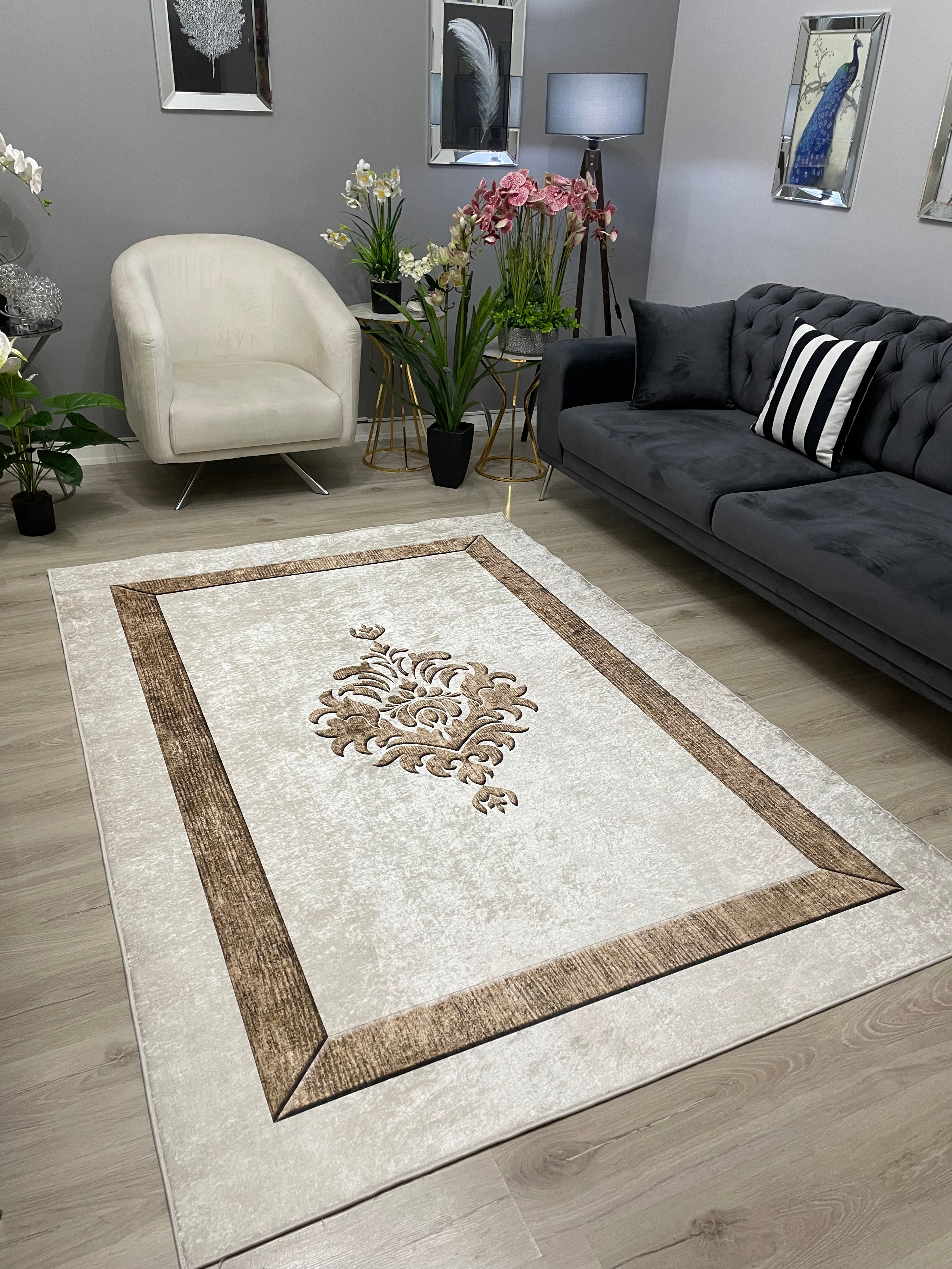 GONCA - Kaymaz Deri Taban Makinede Yıkanabilir Salon Oturma Odası Mutfak Halısı