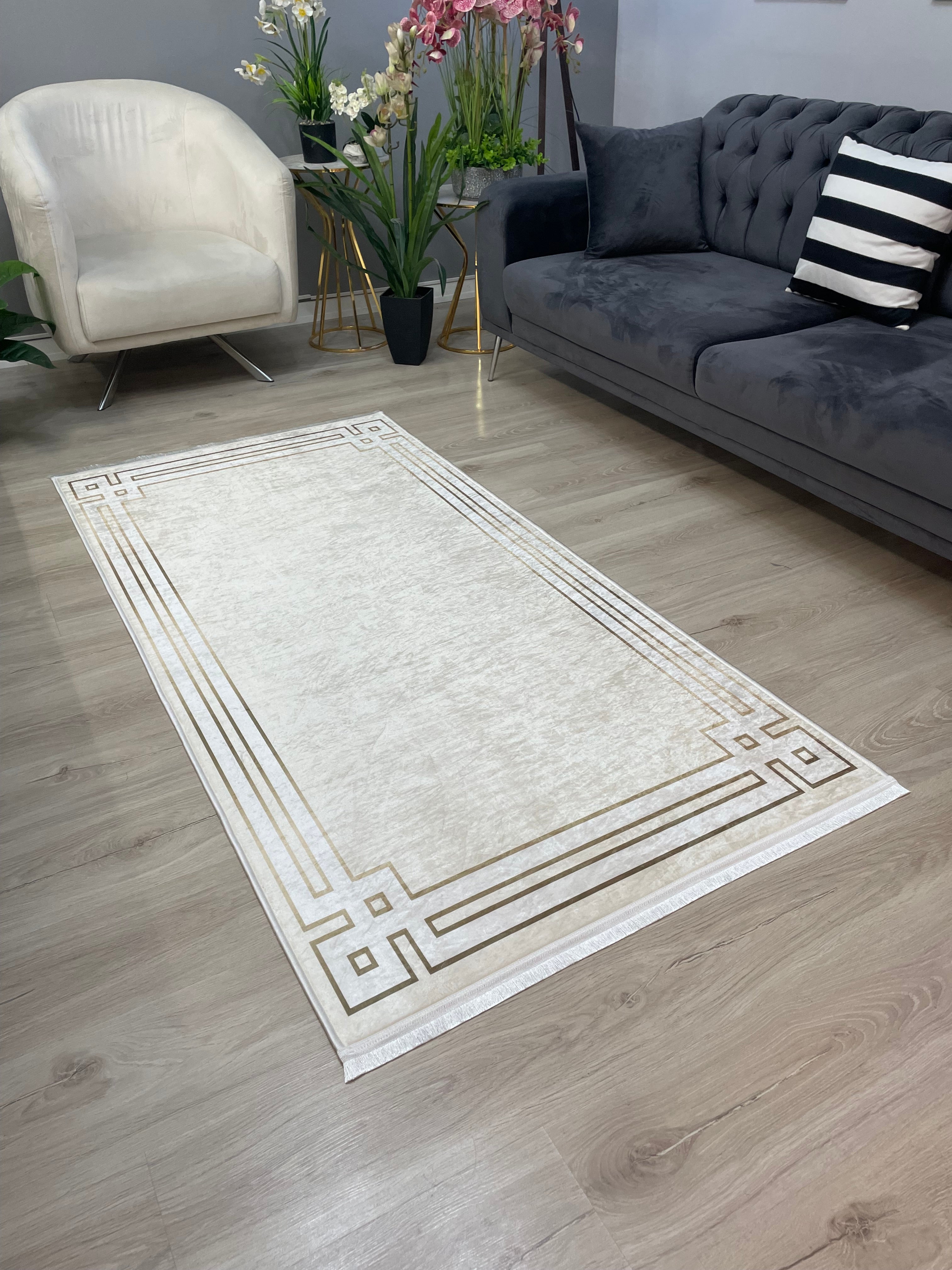 DEORA - Kaymaz Deri Taban Makinede Yıkanabilir Salon Oturma Odası Mutfak Halısı