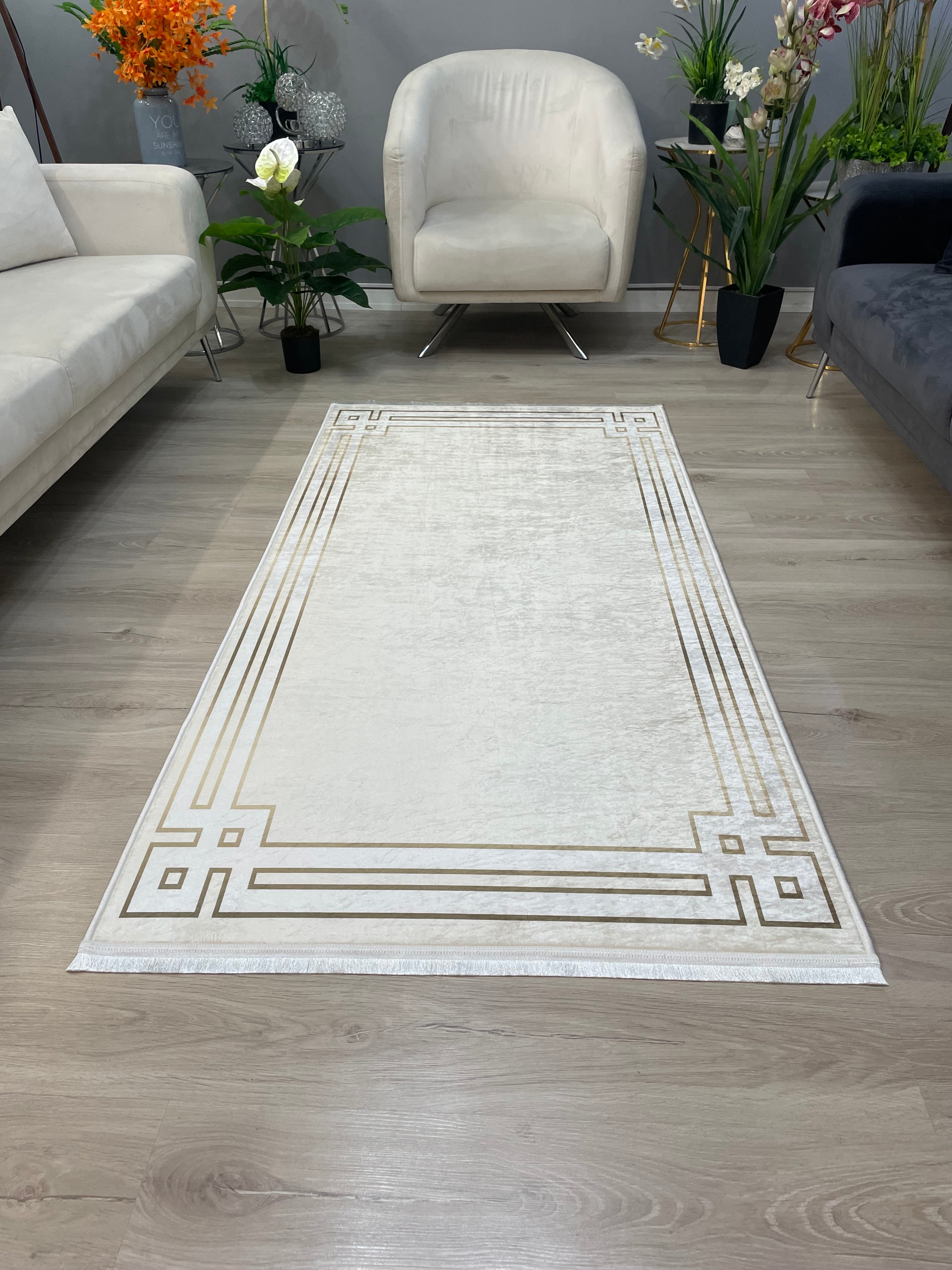 DEORA - Kaymaz Deri Taban Makinede Yıkanabilir Salon Oturma Odası Mutfak Halısı