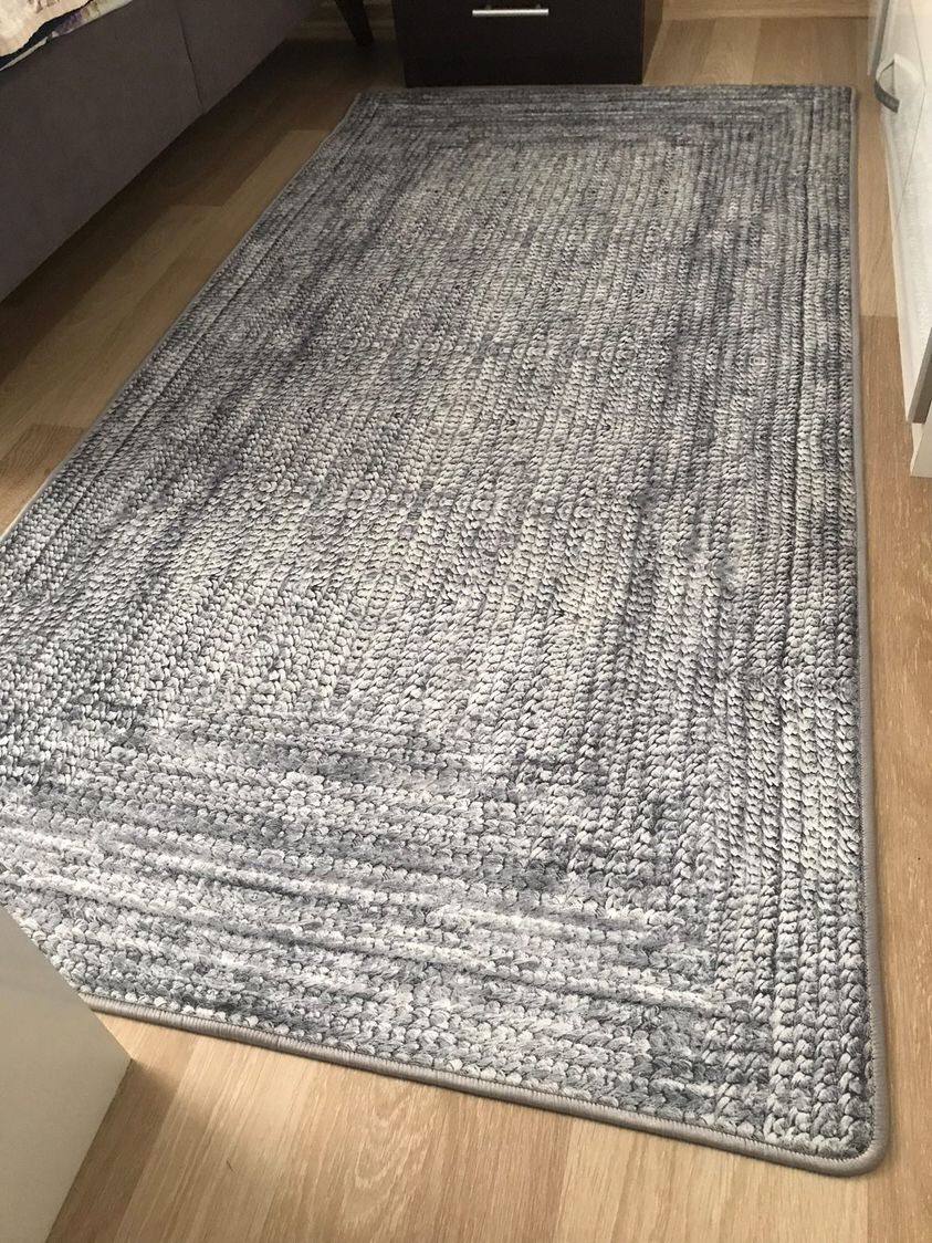 HASIR GRİ - Kaymaz Deri Taban Makinede Yıkanabilir Salon Oturma Odası Mutfak Halısı
