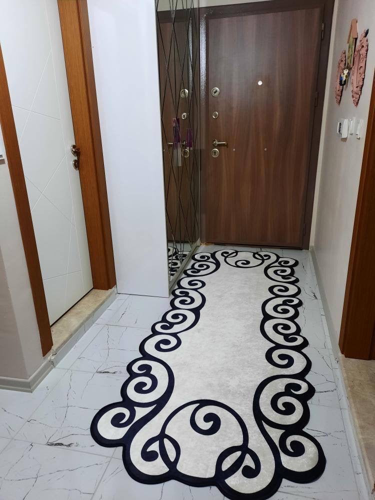 MELODİ BEYAZ - Kaymaz Deri Taban Makinede Yıkanabilir Salon Oturma Odası Mutfak Halısı