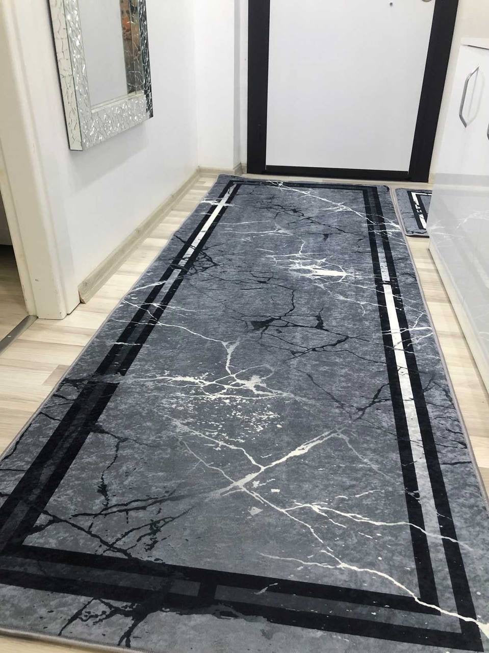 ANADİA GRİ - Kaymaz Deri Taban Makinede Yıkanabilir Salon Oturma Odası Mutfak Halısı