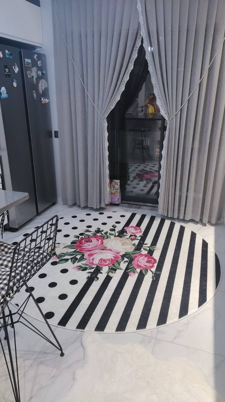 ROSE ALFA - Kaymaz Deri Taban Makinede Yıkanabilir Salon Oturma Odası Mutfak Halısı