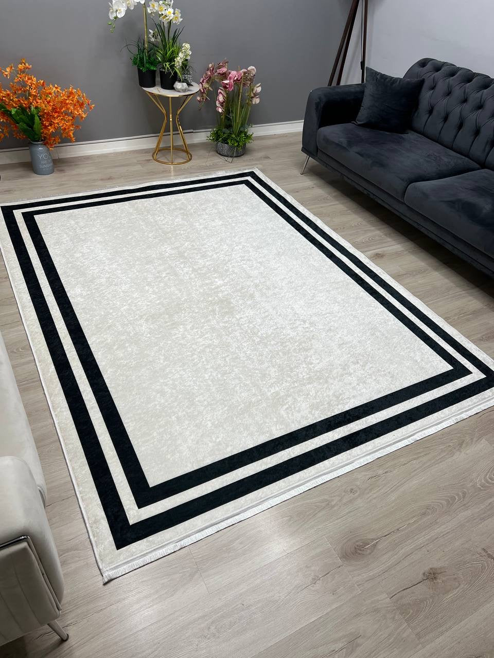 FRAME BEYAZ - Kaymaz Deri Taban Makinede Yıkanabilir Salon Oturma Odası Mutfak Halısı