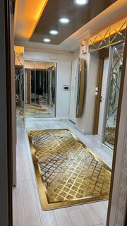 KUPA BRİLL GOLD - Kaymaz Deri Taban Makinede Yıkanabilir Salon Oturma Odası Mutfak Halısı