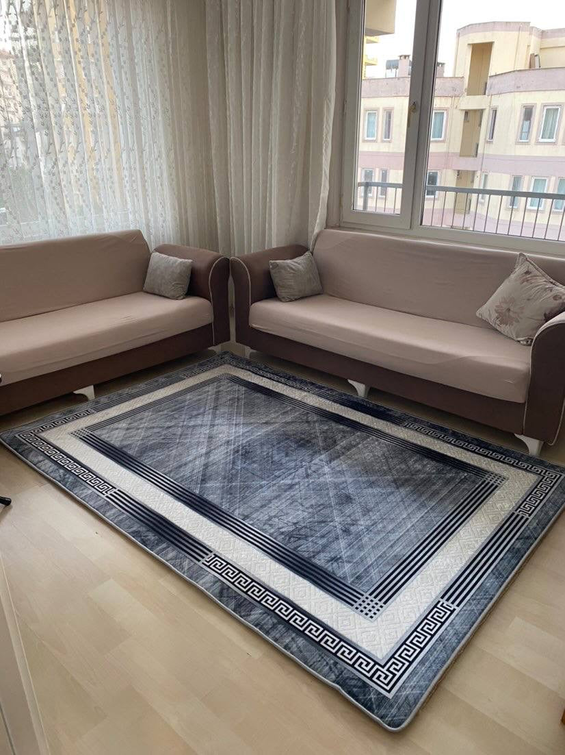 TAYLOR GRİ - Kaymaz Deri Taban Makinede Yıkanabilir Salon Oturma Odası Mutfak Halısı