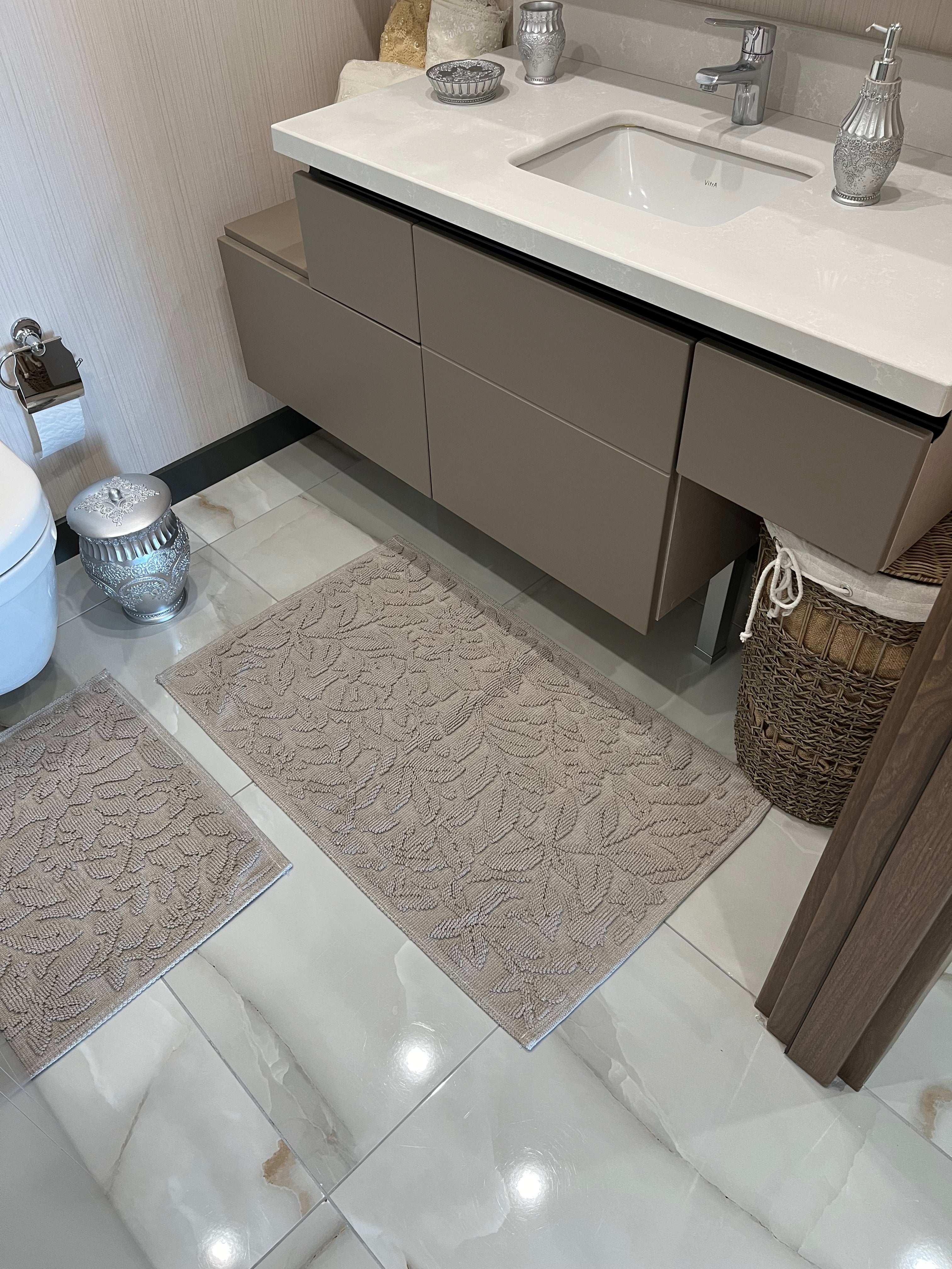 VİZON - Yıkanabilir Pamuk Dokuma Taban 60x100 50x60 2'li Banyo Paspas ve Klozet Takımı