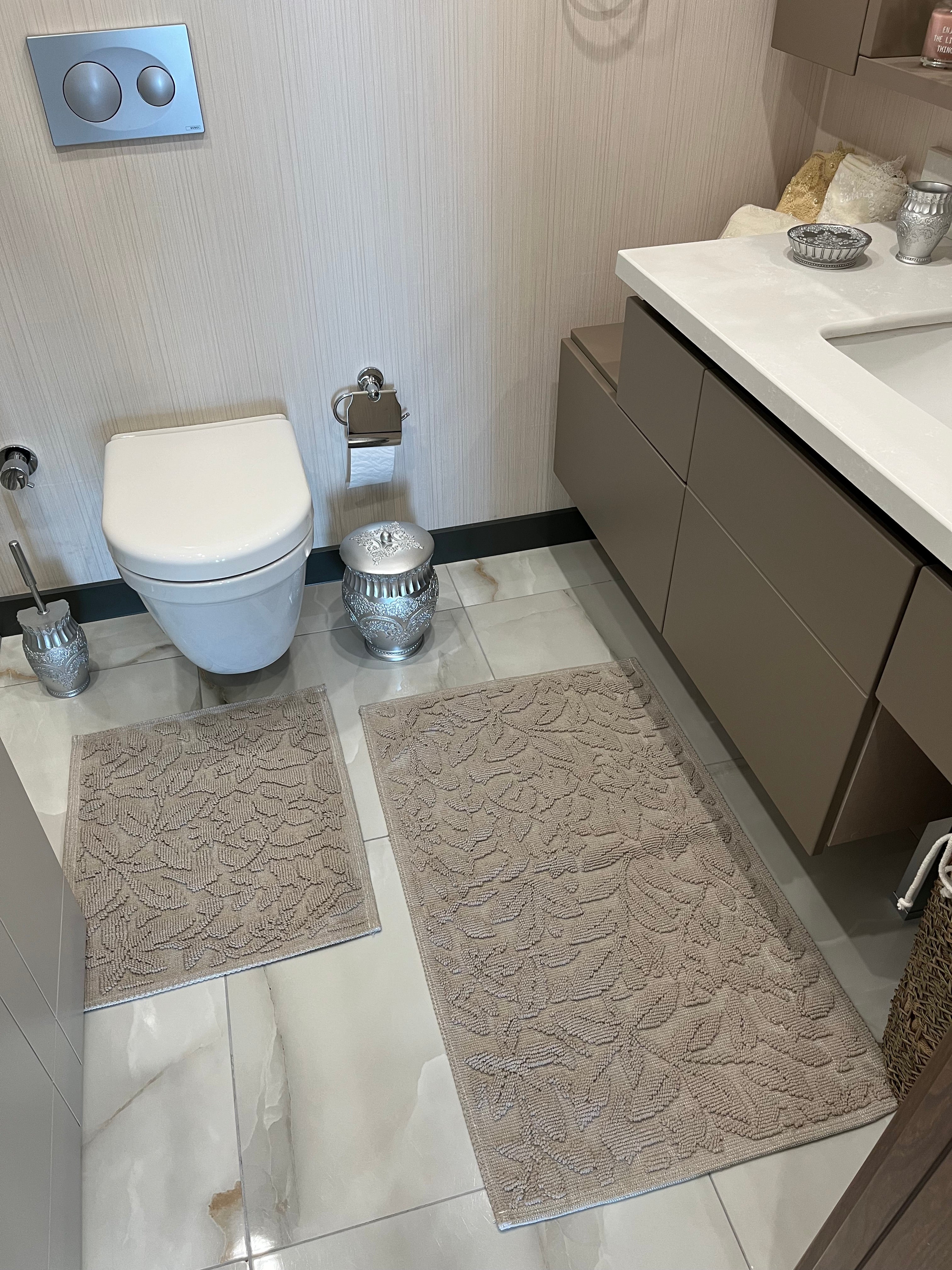 VİZON - Yıkanabilir Pamuk Dokuma Taban 60x100 50x60 2'li Banyo Paspas ve Klozet Takımı
