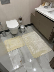 KREM - Yıkanabilir Kaymaz Taban 60x100 50x60 2'li Banyo Paspas ve Klozet Takımı
