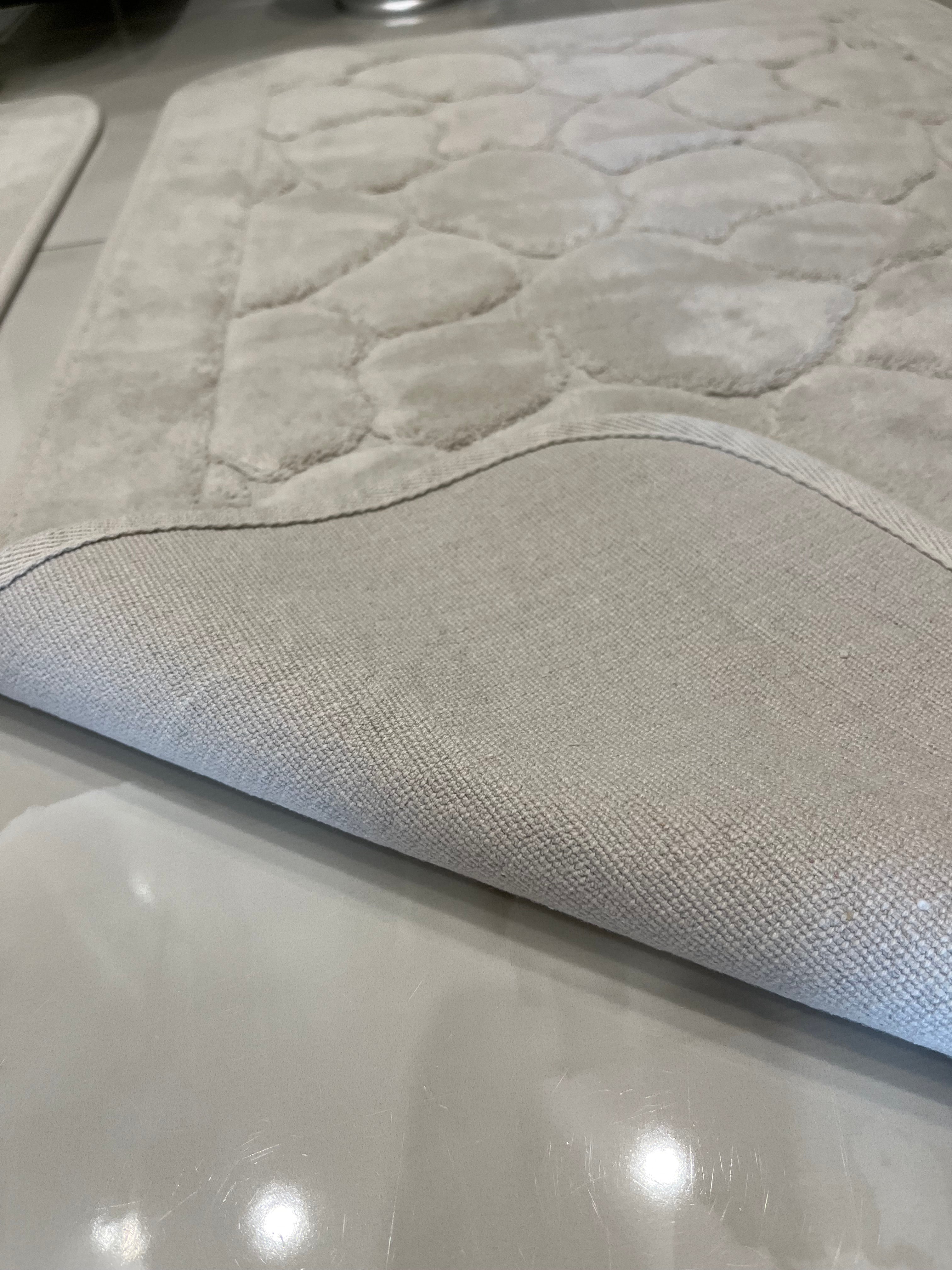 KREM - Yıkanabilir Pamuk Dokuma Taban Taban 60x100 50x60 2'li Banyo Paspas ve Klozet Takımı