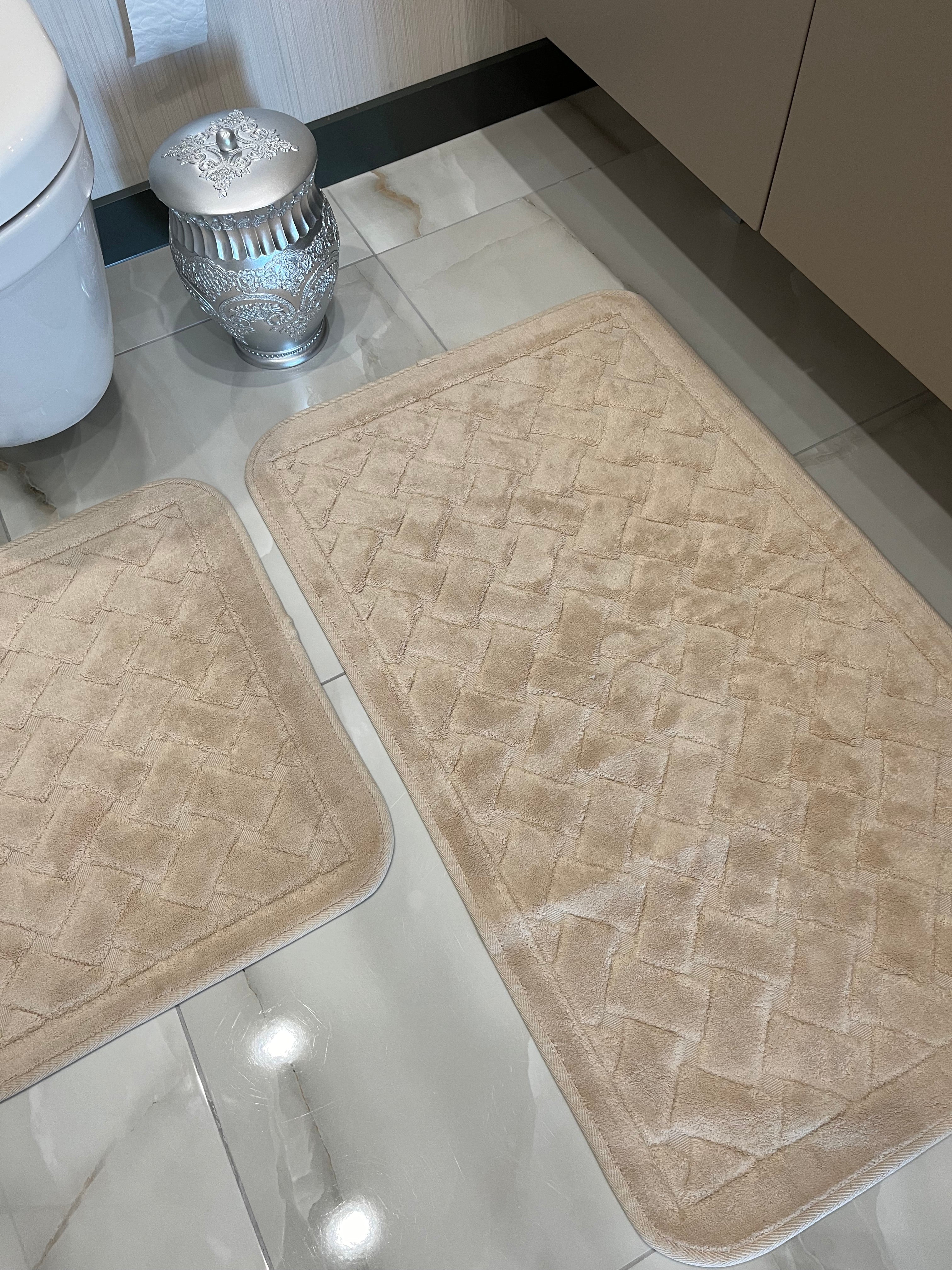 KAHVE - Yıkanabilir Pamuk Dokuma Taban Taban 60x100 50x60 2'li Banyo Paspas ve Klozet Takımı