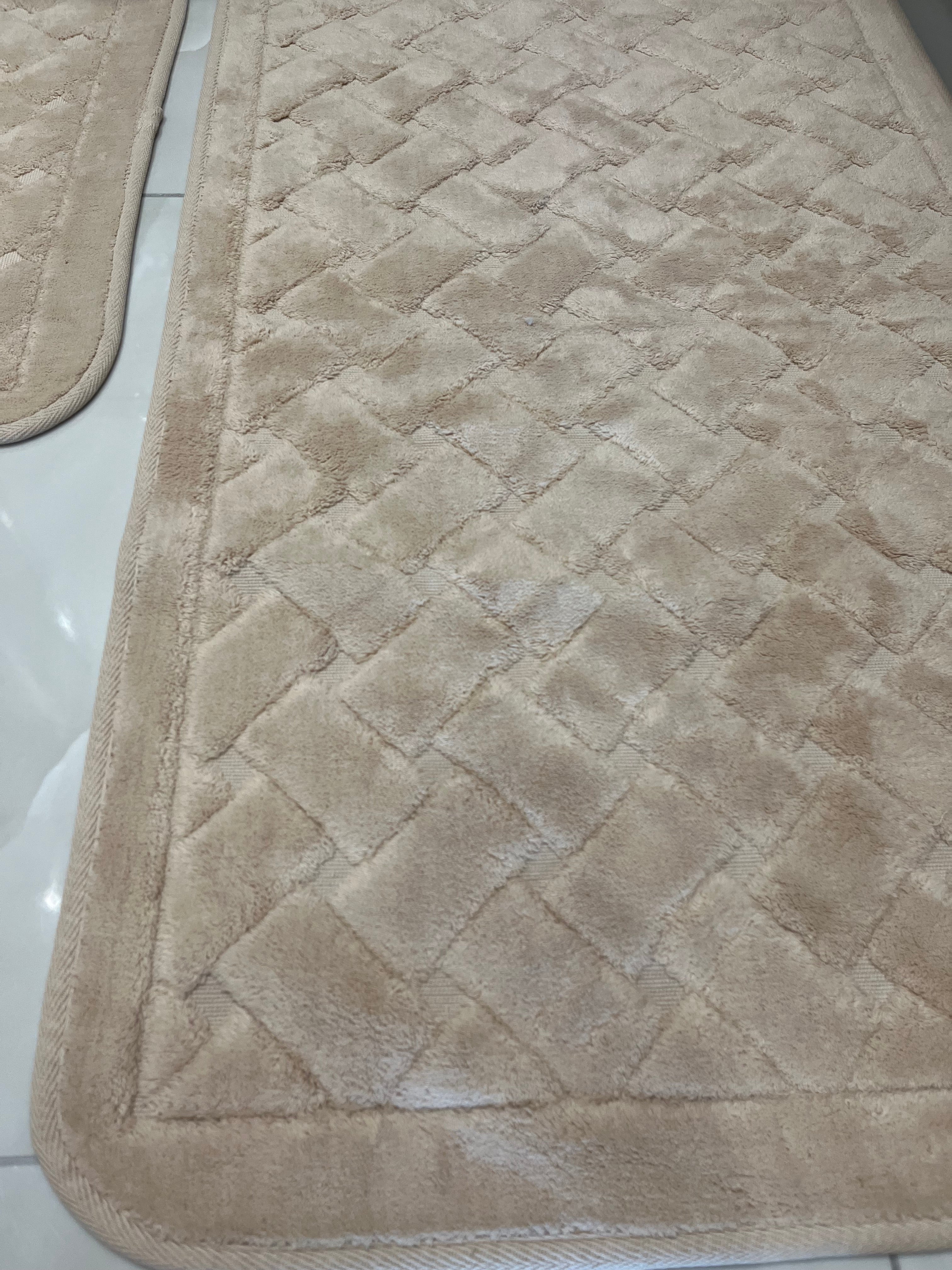 KAHVE - Yıkanabilir Pamuk Dokuma Taban Taban 60x100 50x60 2'li Banyo Paspas ve Klozet Takımı