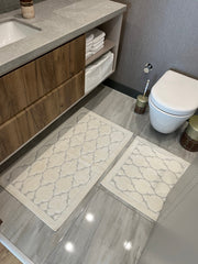 KREM - Yıkanabilir Pamuk Dokuma Taban Taban 60x100 50x60 2'li Banyo Paspas ve Klozet Takımı
