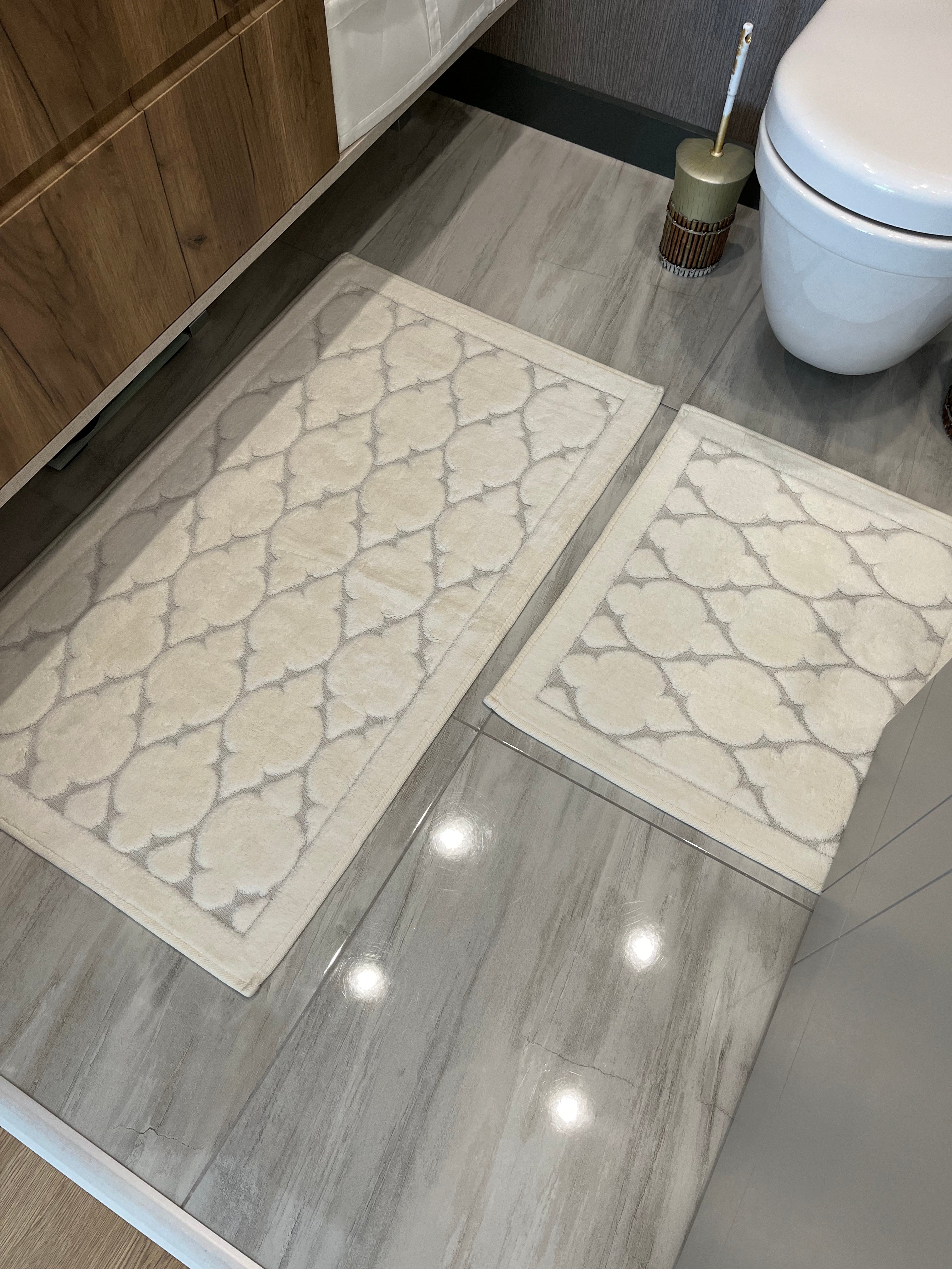 KREM - Yıkanabilir Pamuk Dokuma Taban Taban 60x100 50x60 2'li Banyo Paspas ve Klozet Takımı