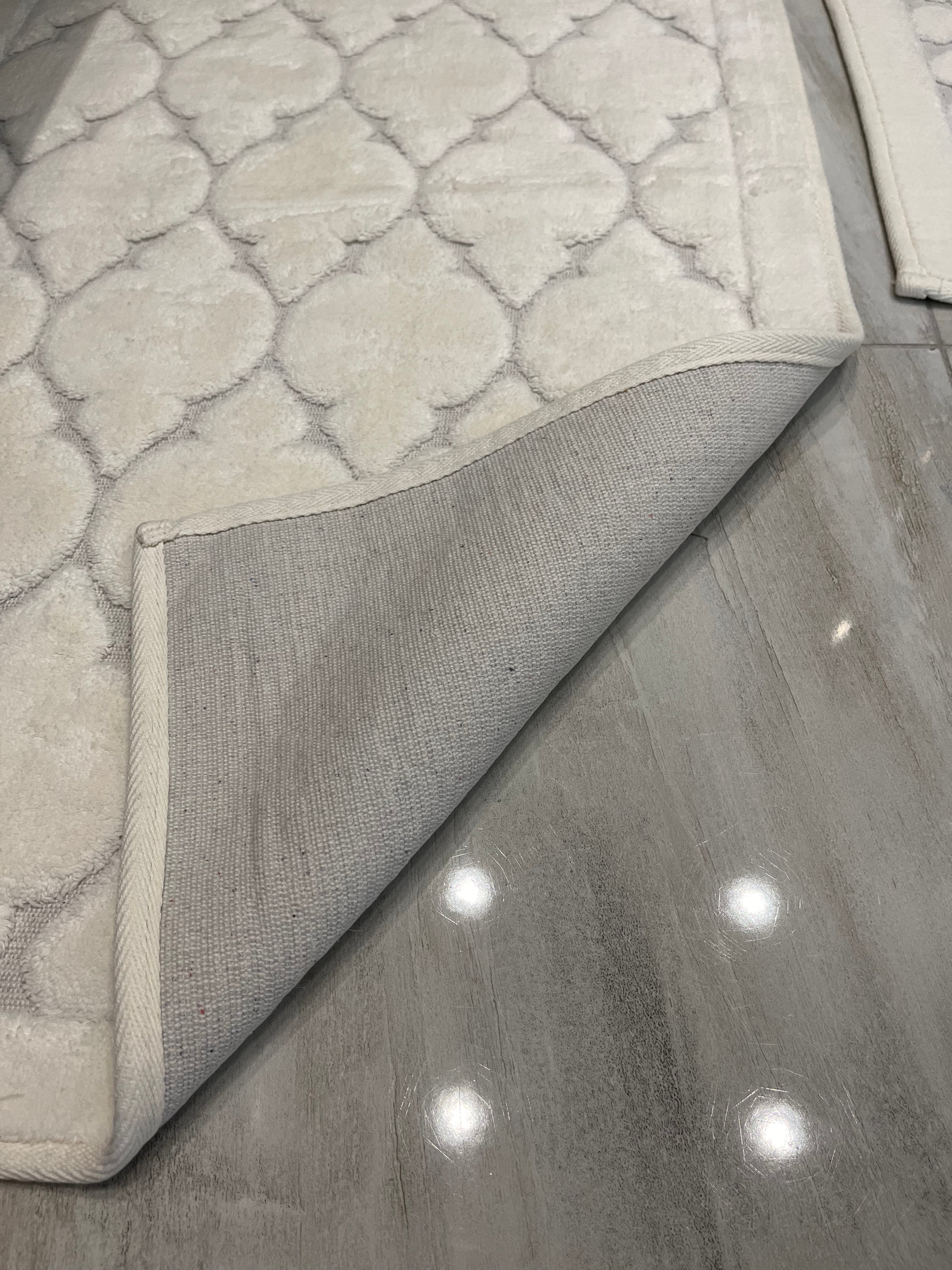 KREM - Yıkanabilir Pamuk Dokuma Taban Taban 60x100 50x60 2'li Banyo Paspas ve Klozet Takımı