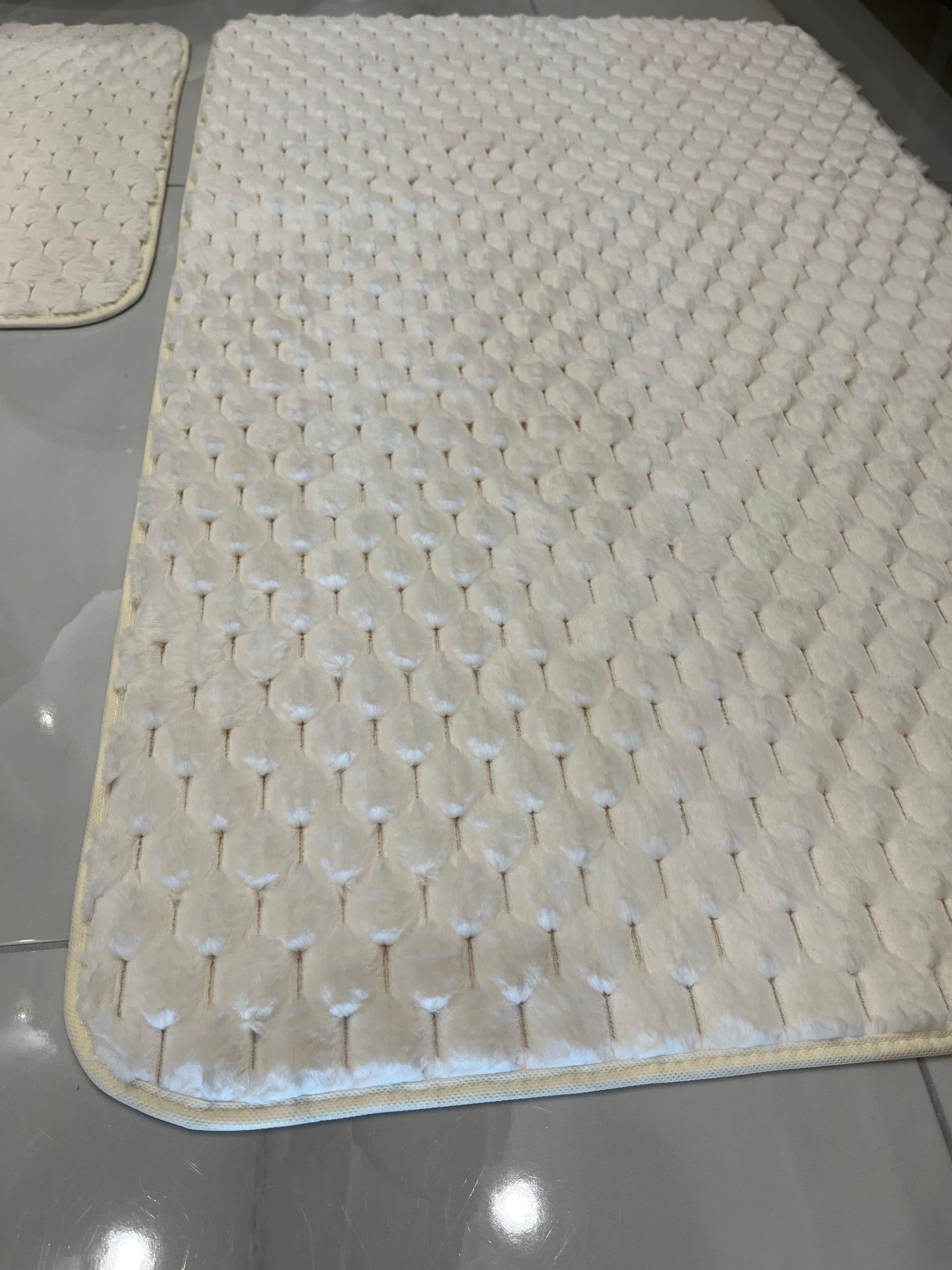 KREM - Yıkanabilir Kaymaz Taban 60x100 50x60 2'li Banyo Paspas ve Klozet Takımı