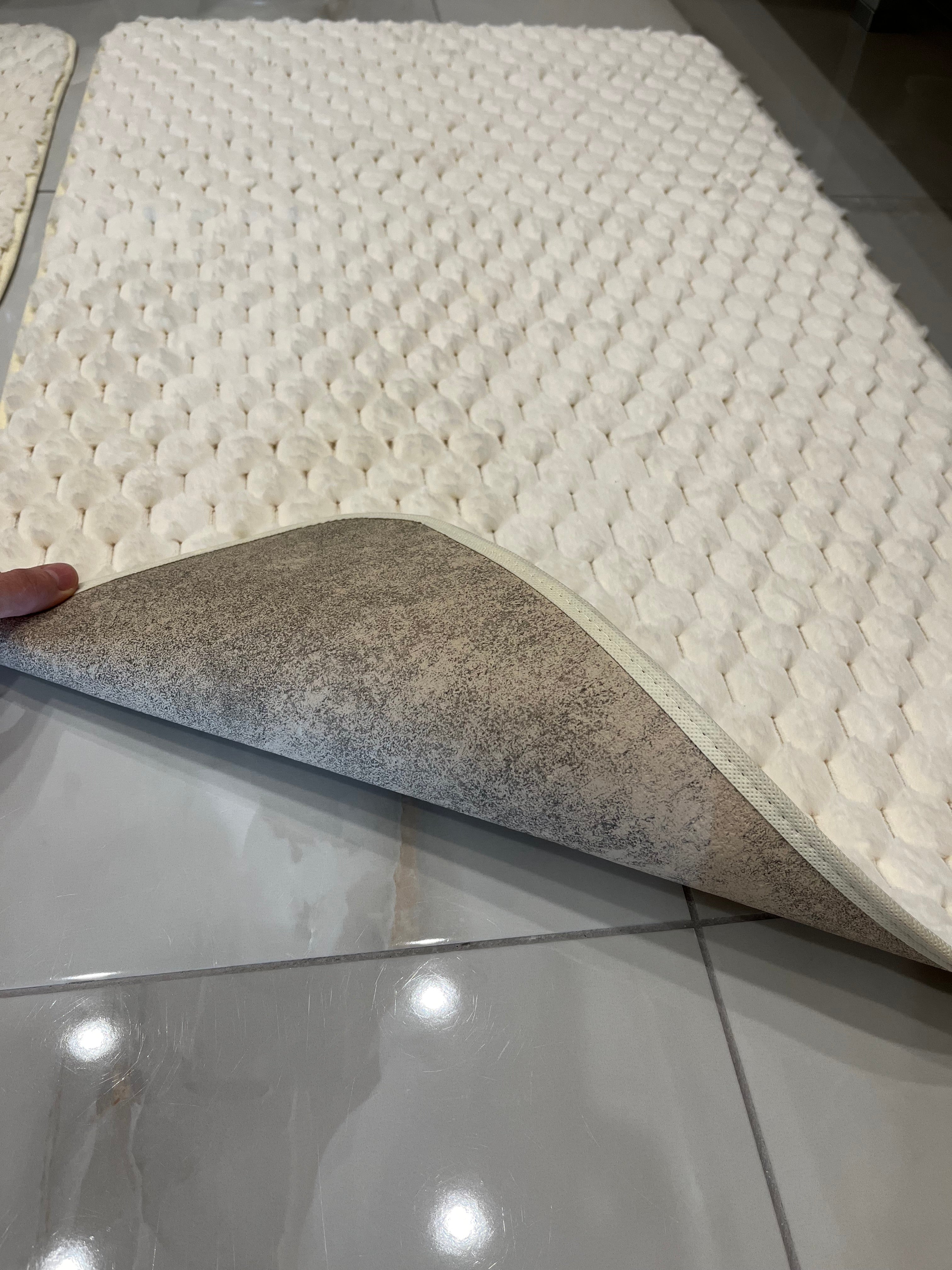 KREM - Yıkanabilir Kaymaz Taban 60x100 50x60 2'li Banyo Paspas ve Klozet Takımı