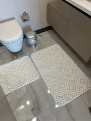 KREM - Yıkanabilir Kaymaz Taban 60x100 50x60 2'li Banyo Paspas ve Klozet Takımı