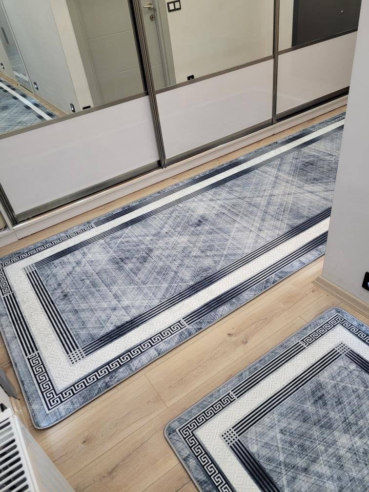 TAYLOR AÇIK GRİ - Kaymaz Deri Taban Makinede Yıkanabilir Salon Oturma Odası Mutfak Halısı
