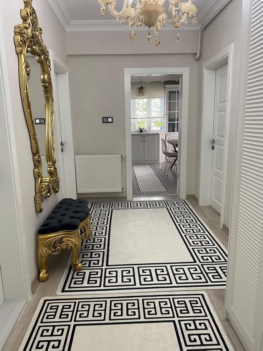 SEDEF BEYAZ - Kaymaz Deri Taban Makinede Yıkanabilir Salon Oturma Odası Mutfak Halısı