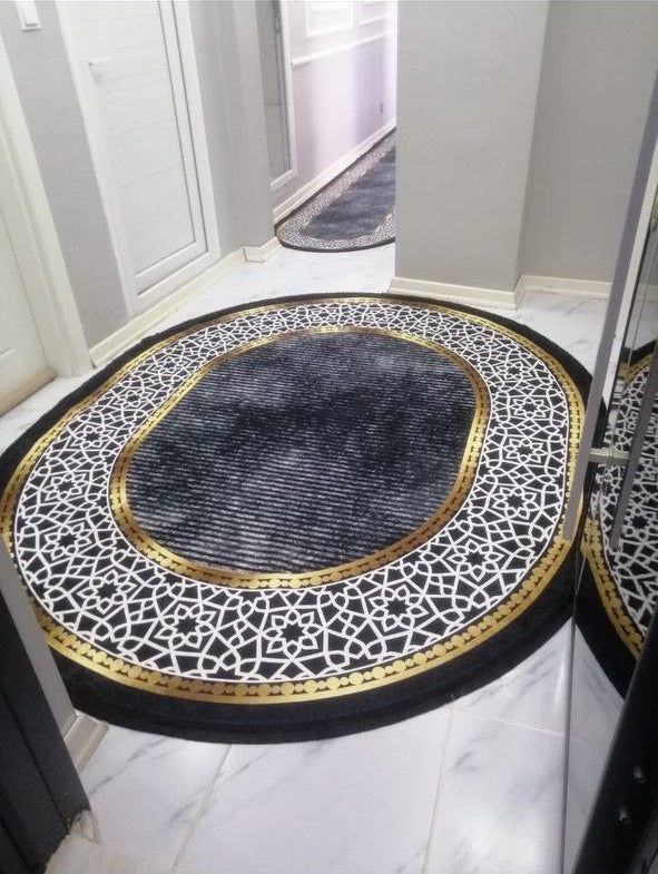 FLOWY GOLD GRİ - Kaymaz Deri Taban Makinede Yıkanabilir Salon Oturma Odası Mutfak Halısı