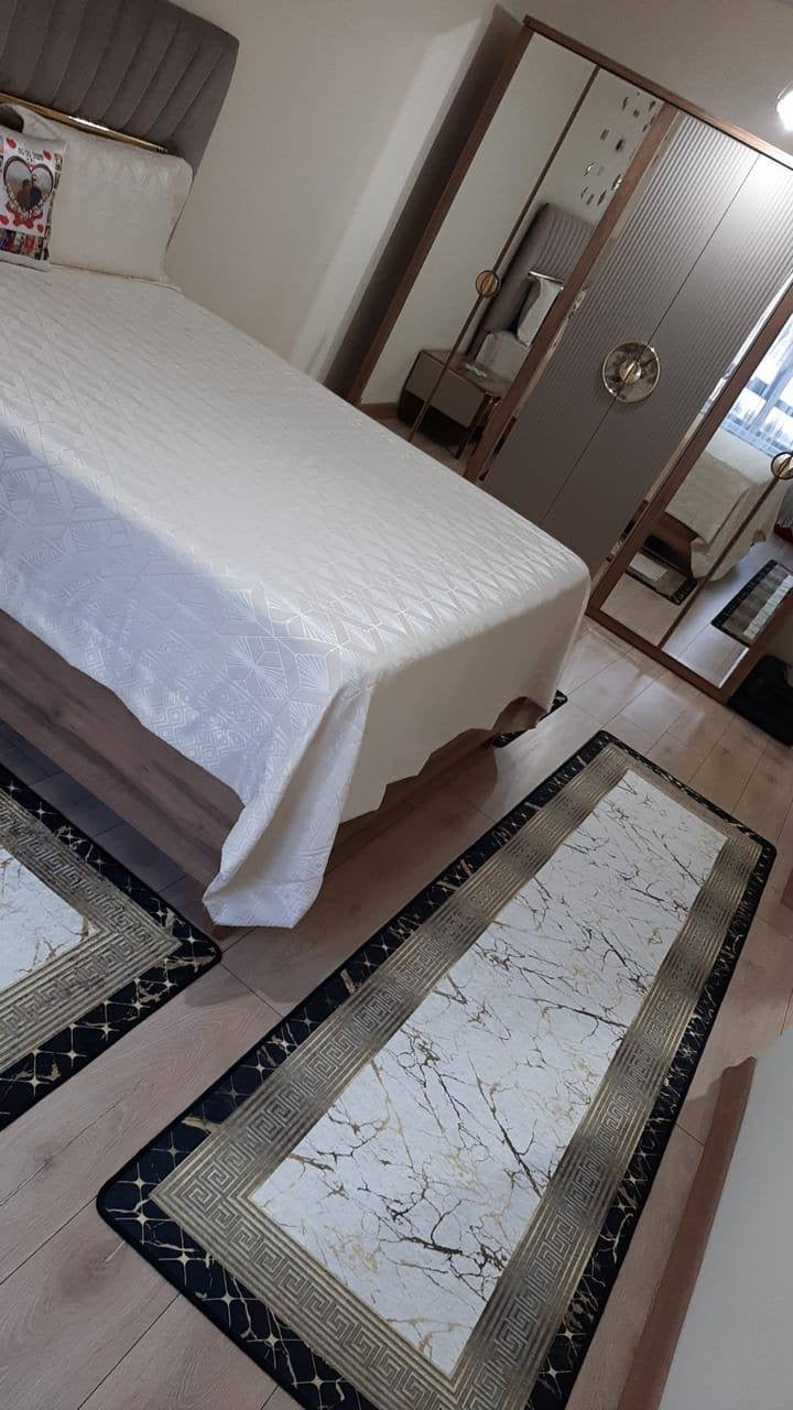 KANBERRA BLACK GOLD - Kaymaz Deri Taban Makinede Yıkanabilir Salon Oturma Odası Mutfak Halısı