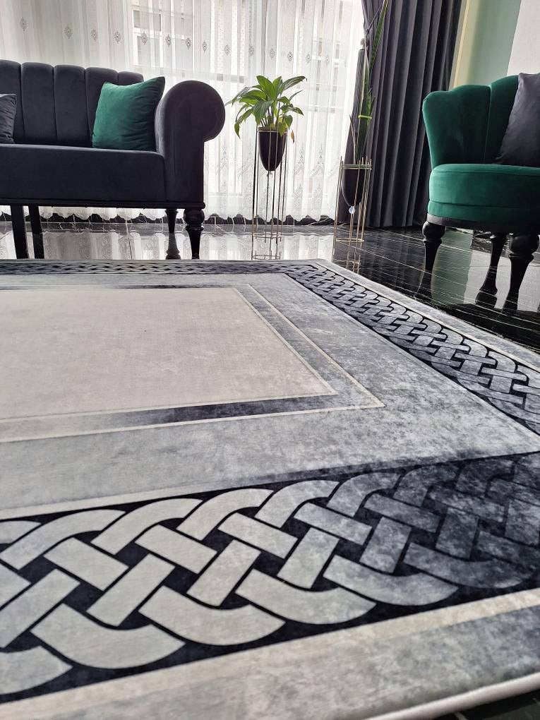 SİNATRA GÜMÜŞ - Kaymaz Deri Taban Makinede Yıkanabilir Salon Oturma Odası Mutfak Halısı