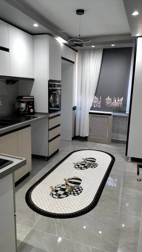 ZUCCA BLACK - Kaymaz Deri Taban Makinede Yıkanabilir Salon Oturma Odası Mutfak Halısı