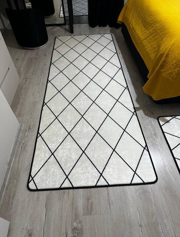 SAHRA BEYAZ - Kaymaz Deri Taban Makinede Yıkanabilir Salon Oturma Odası Mutfak Halısı