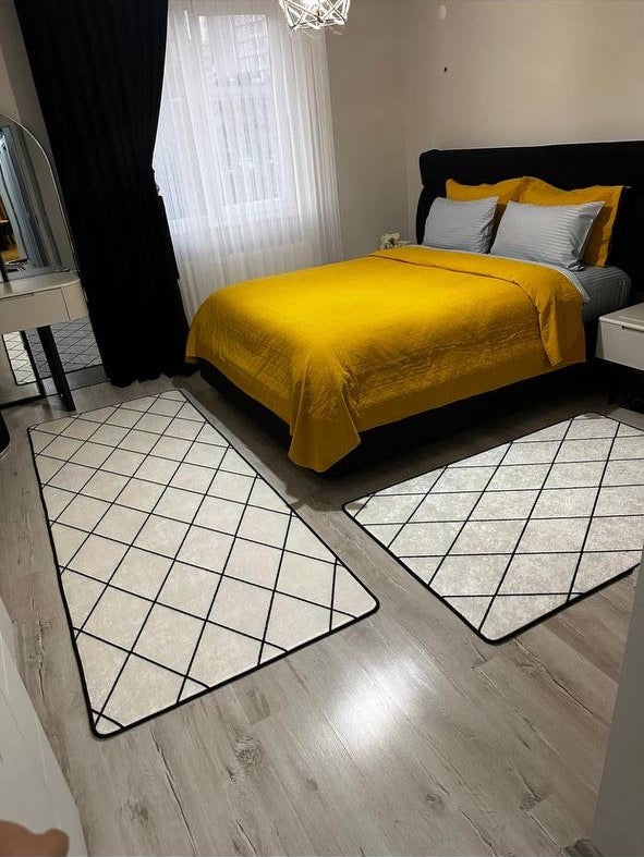 SAHRA BEYAZ - Kaymaz Deri Taban Makinede Yıkanabilir Salon Oturma Odası Mutfak Halısı