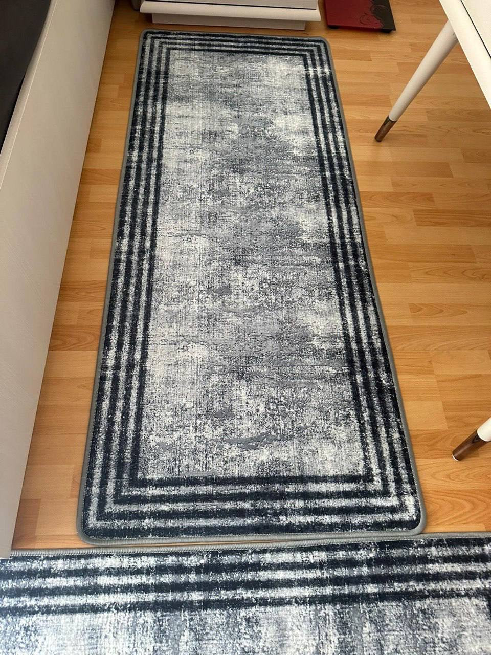 HOVEN GRİ SİYAH - Kaymaz Deri Taban Makinede Yıkanabilir Salon Oturma Odası Mutfak Halısı