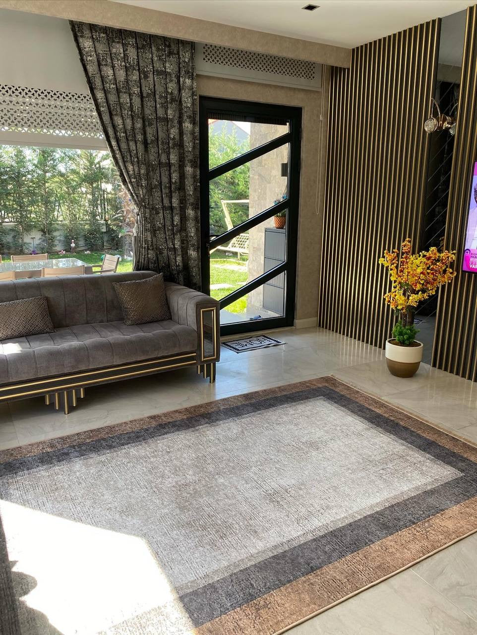MONTGOMERY - Kaymaz Deri Taban Makinede Yıkanabilir Salon Oturma Odası Mutfak Halısı
