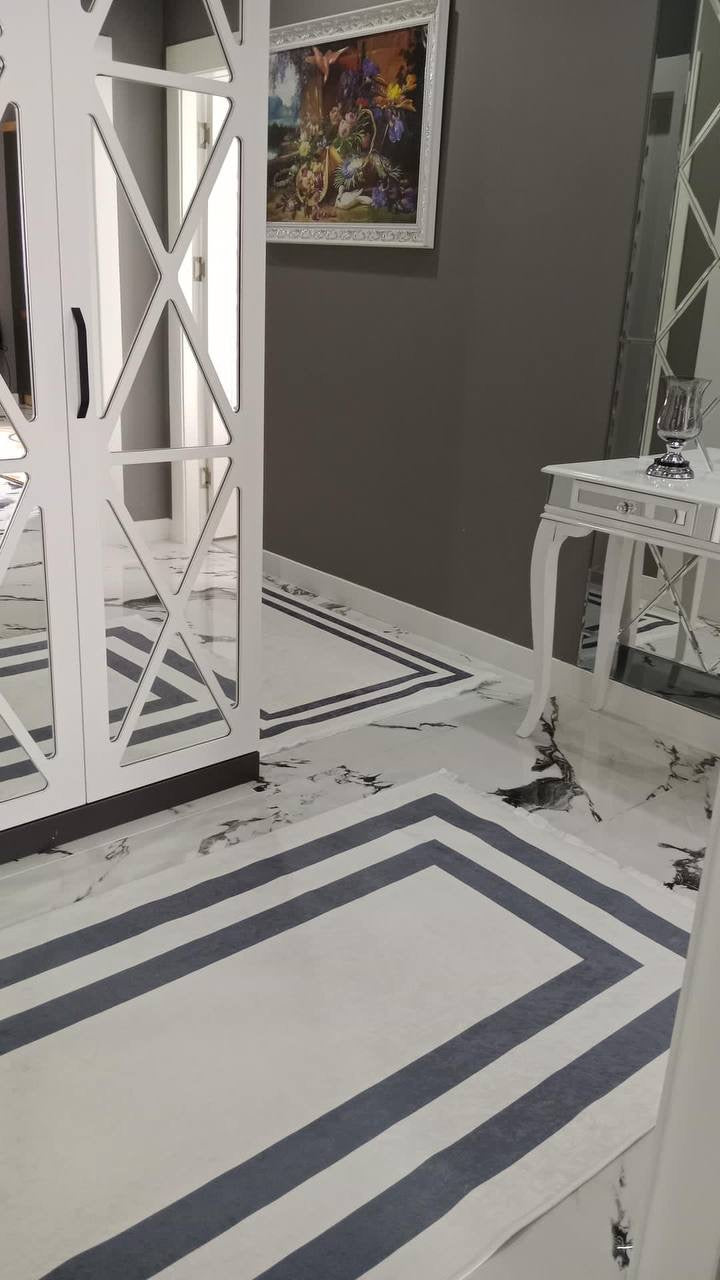 FRAME GRİ - Kaymaz Deri Taban Makinede Yıkanabilir Salon Oturma Odası Mutfak Halısı
