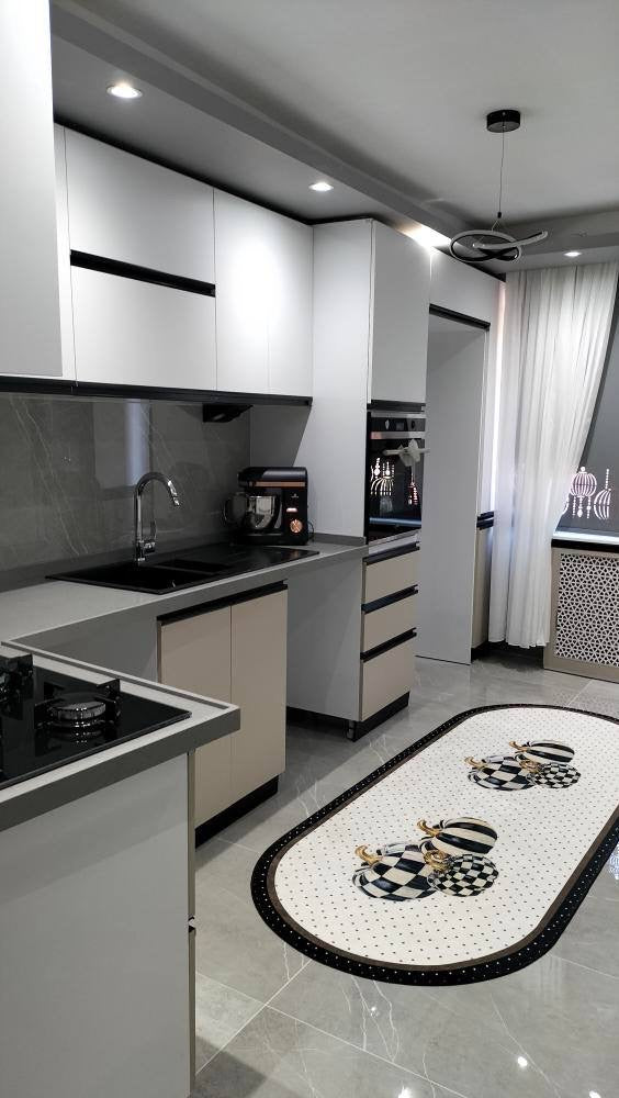 ZUCCA BLACK - Kaymaz Deri Taban Makinede Yıkanabilir Salon Oturma Odası Mutfak Halısı