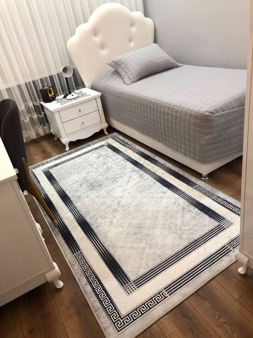 TAYLOR AÇIK GRİ - Kaymaz Deri Taban Makinede Yıkanabilir Salon Oturma Odası Mutfak Halısı