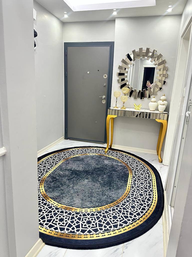 FLOWY GOLD GRİ - Kaymaz Deri Taban Makinede Yıkanabilir Salon Oturma Odası Mutfak Halısı