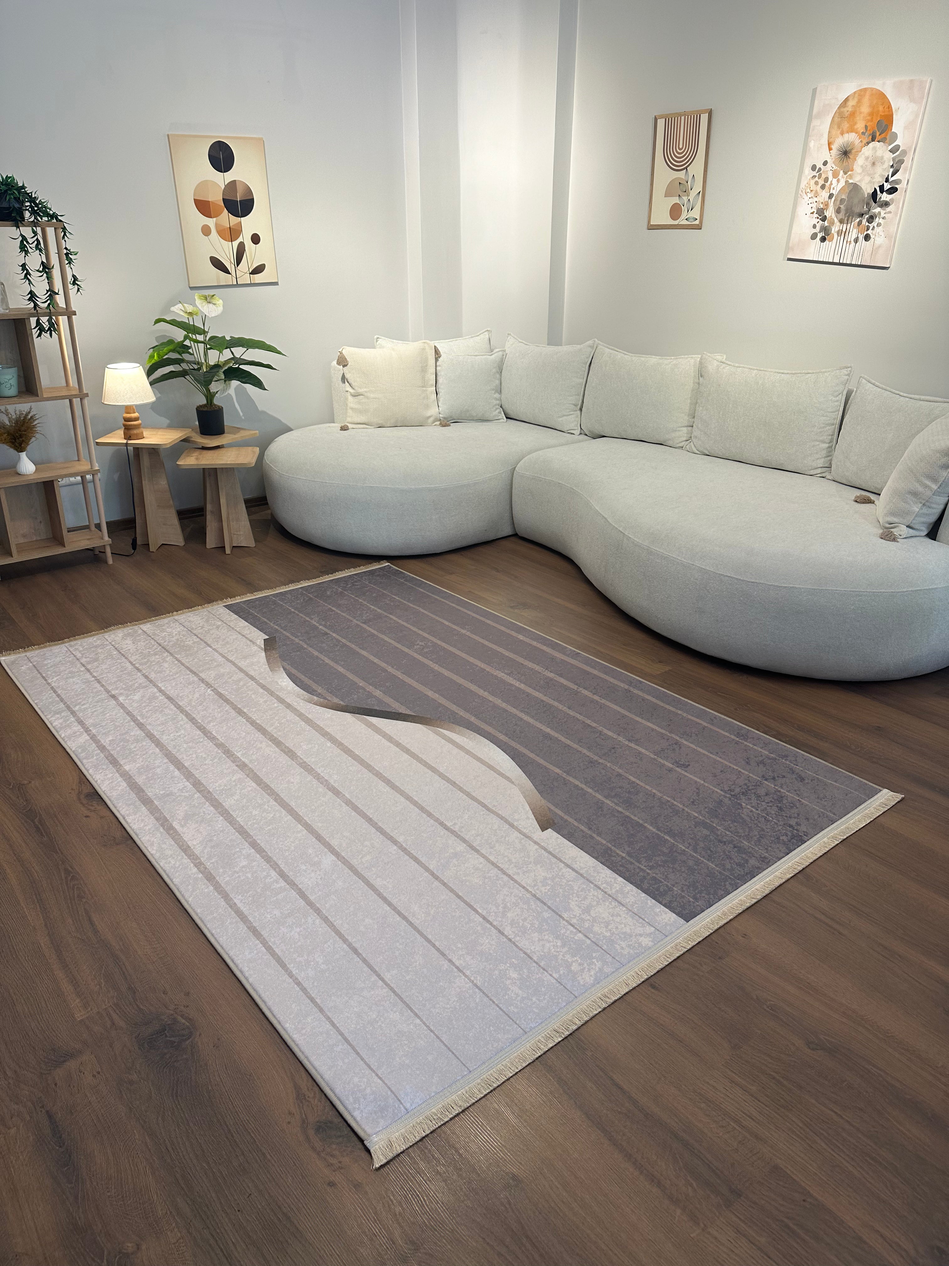 AURA VİZON - Kaymaz Deri Taban Makinede Yıkanabilir Salon Oturma Odası Mutfak Halısı