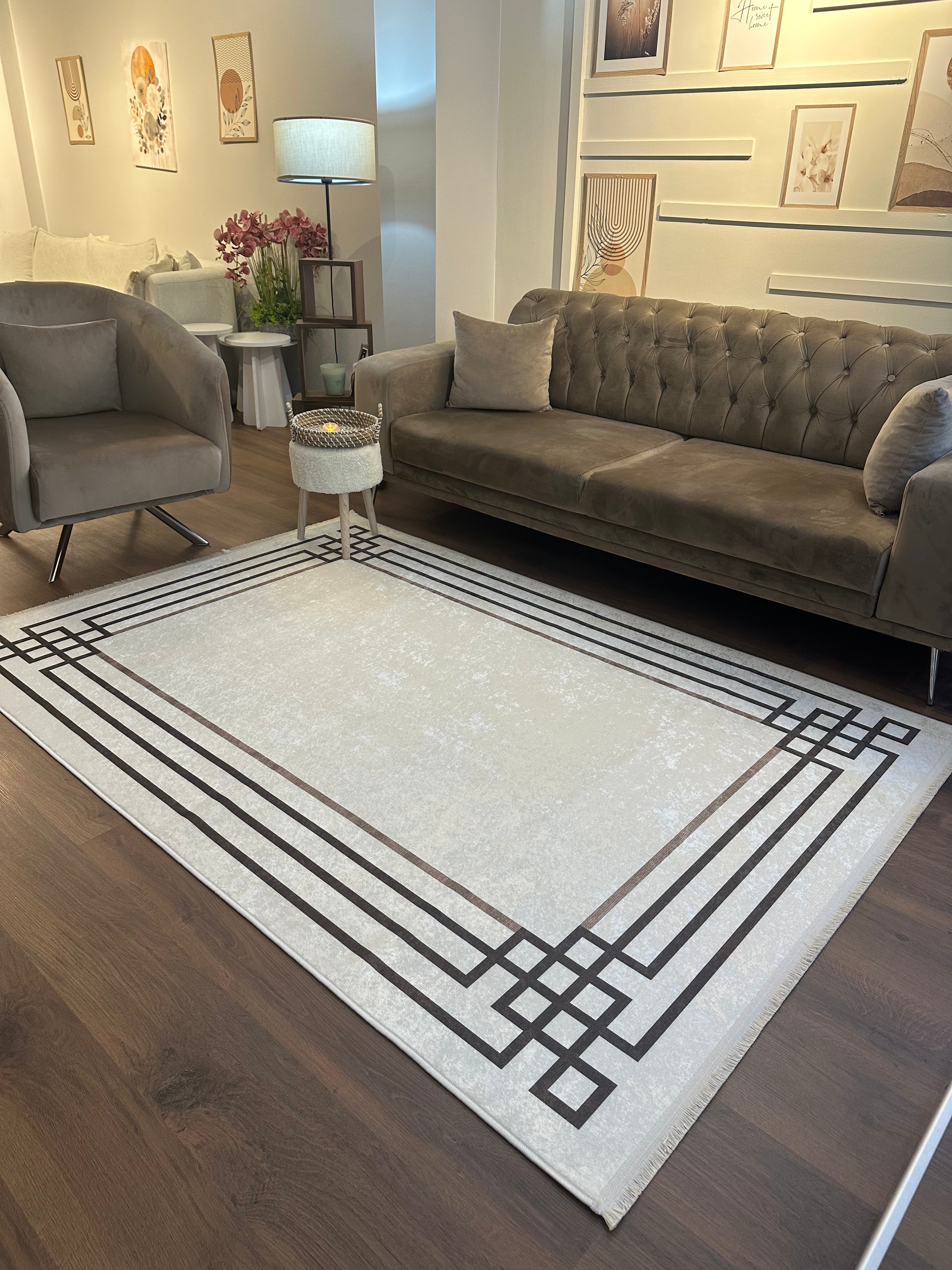 BELEN SOFT - Kaymaz Deri Taban Makinede Yıkanabilir Salon Oturma Odası Mutfak Halısı