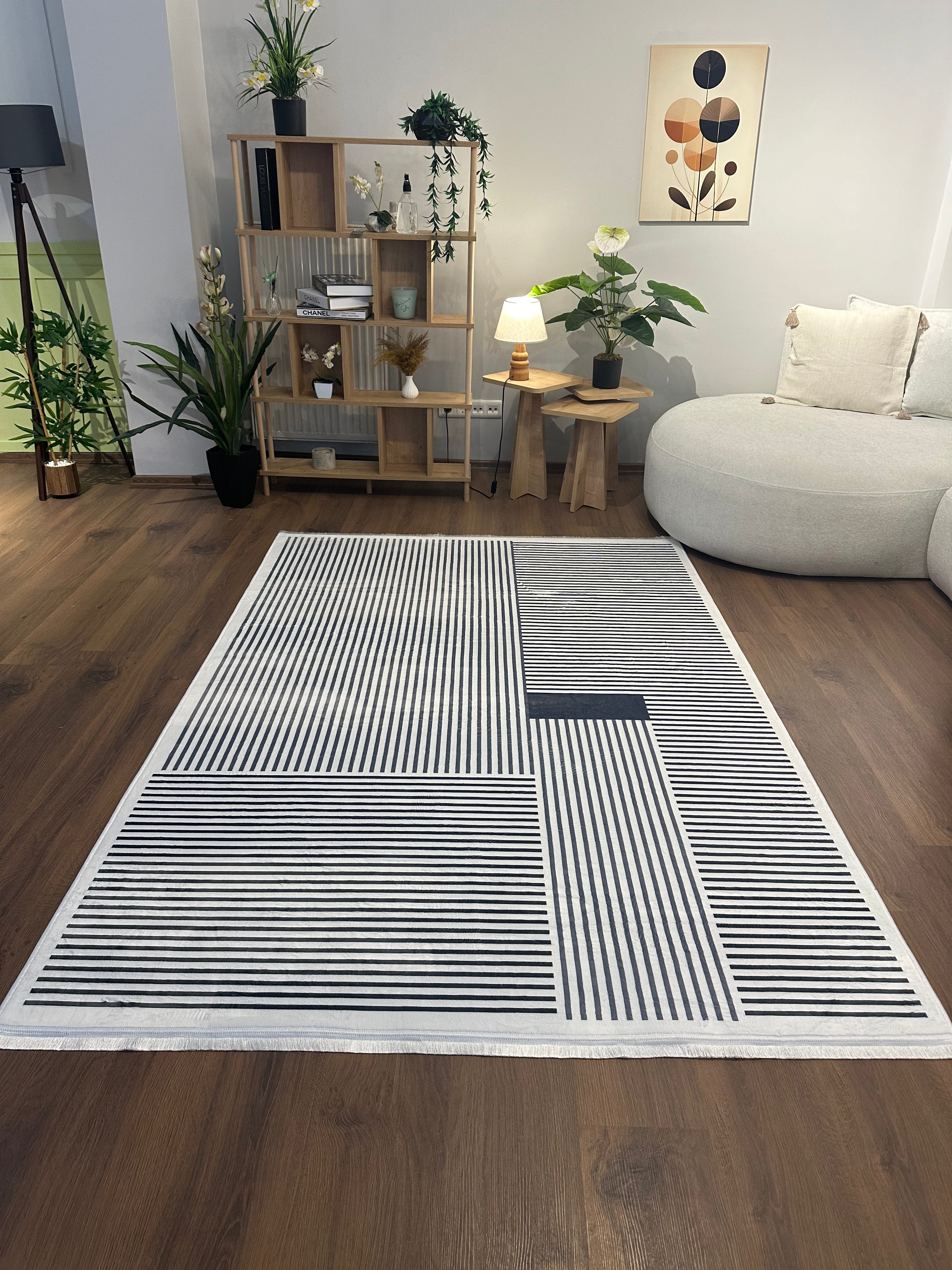 ALCANTARA - Kaymaz Deri Taban Makinede Yıkanabilir Salon Oturma Odası Mutfak Halısı