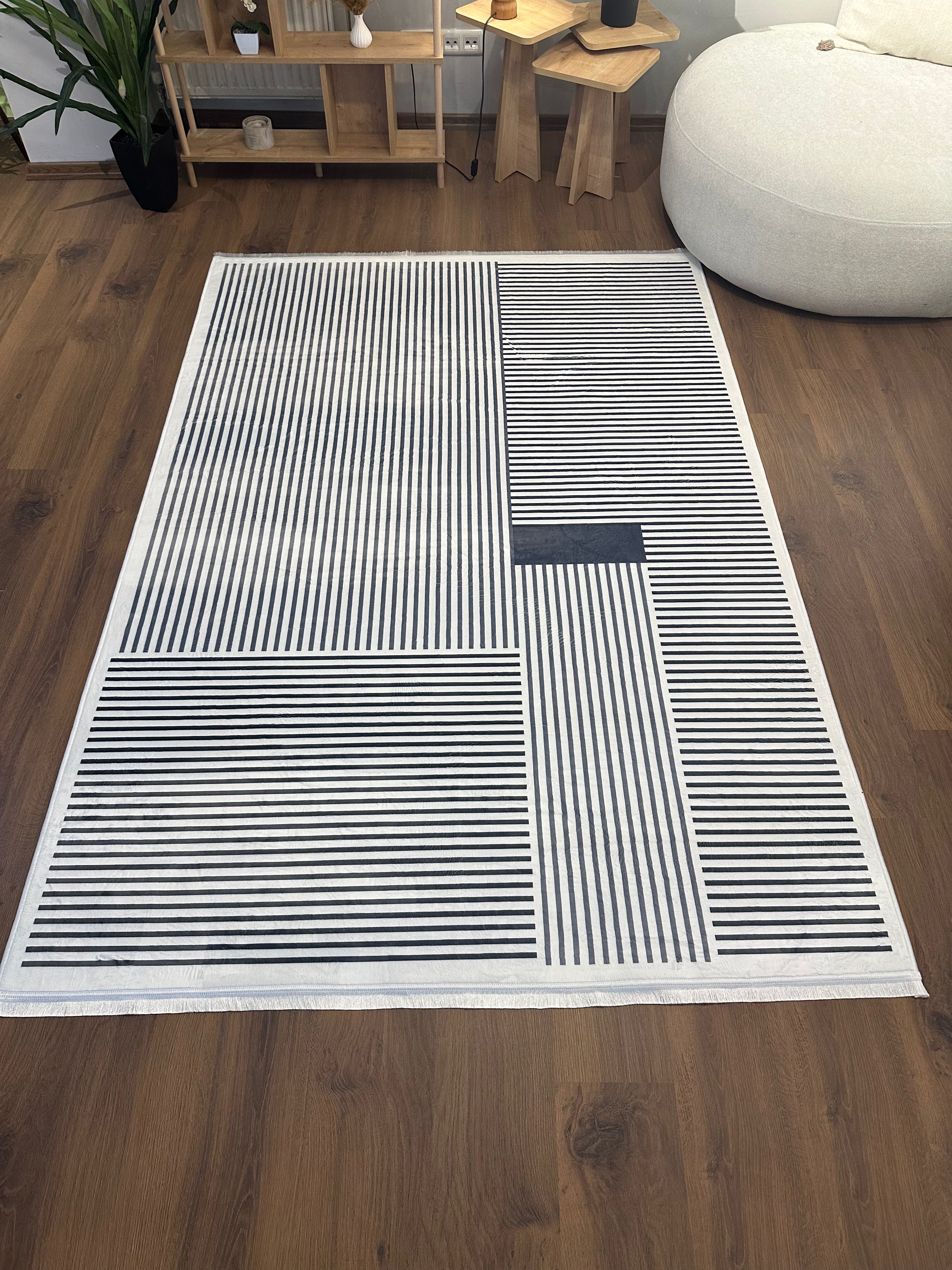 ALCANTARA - Kaymaz Deri Taban Makinede Yıkanabilir Salon Oturma Odası Mutfak Halısı